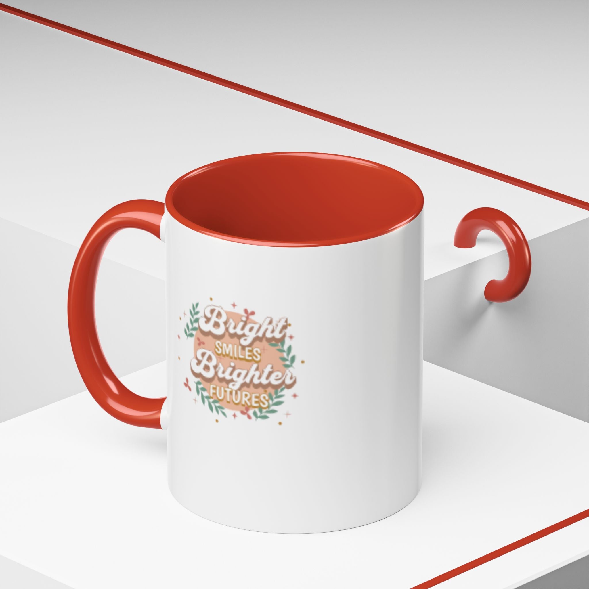 Accent Coffee Mug — "Bright Smiles Brighter Futures" Floral Teacher Appreciation Mug (11/15 oz)