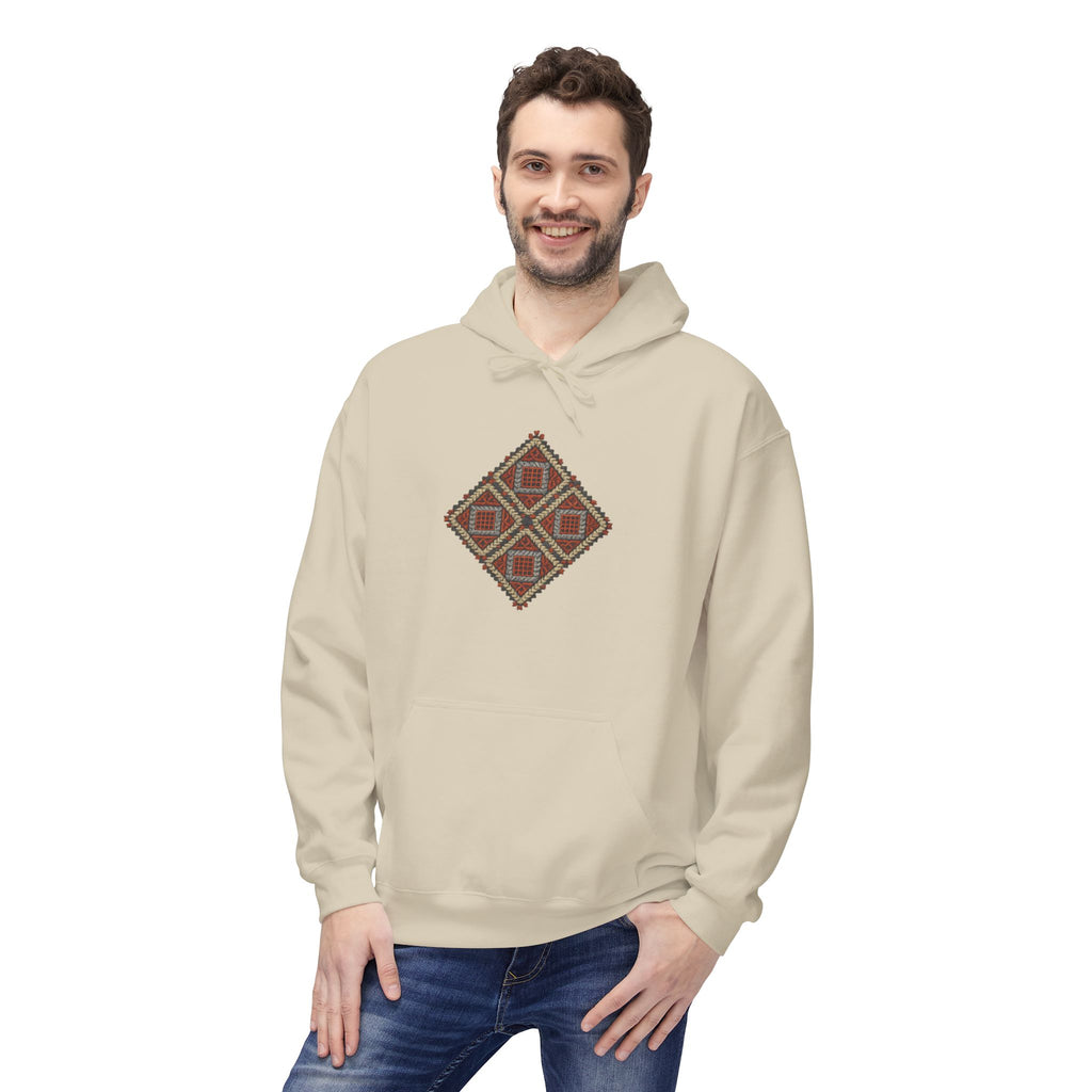 Tribal Diamond Pattern Hoodie — Rustic Geometric Aztec Pullover