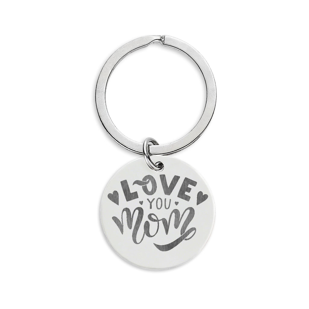 Engraved 'Love You, Mom' Stainless Steel Keychain — Personalized Round Keyring