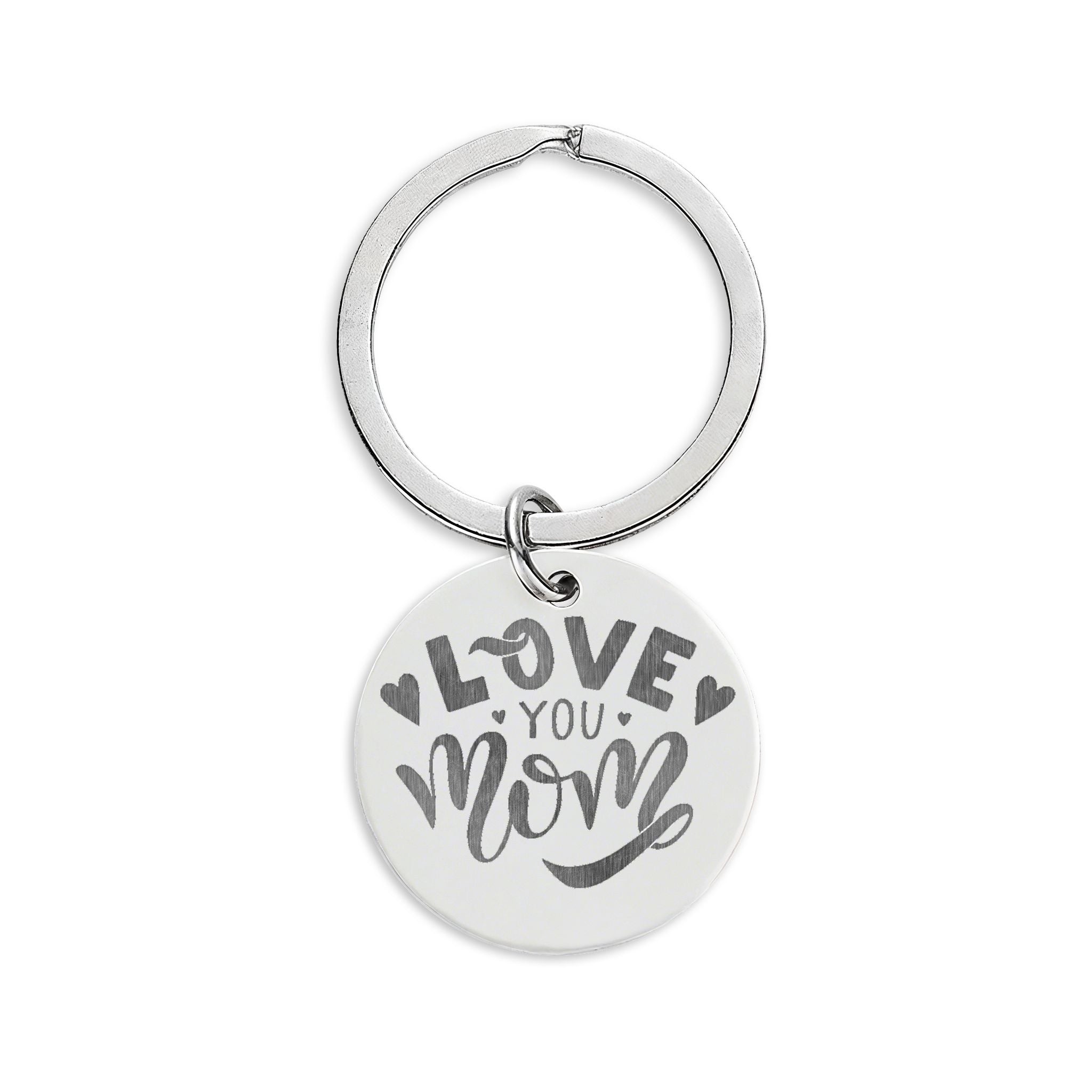 Engraved 'Love You, Mom' Stainless Steel Keychain — Personalized Round Keyring