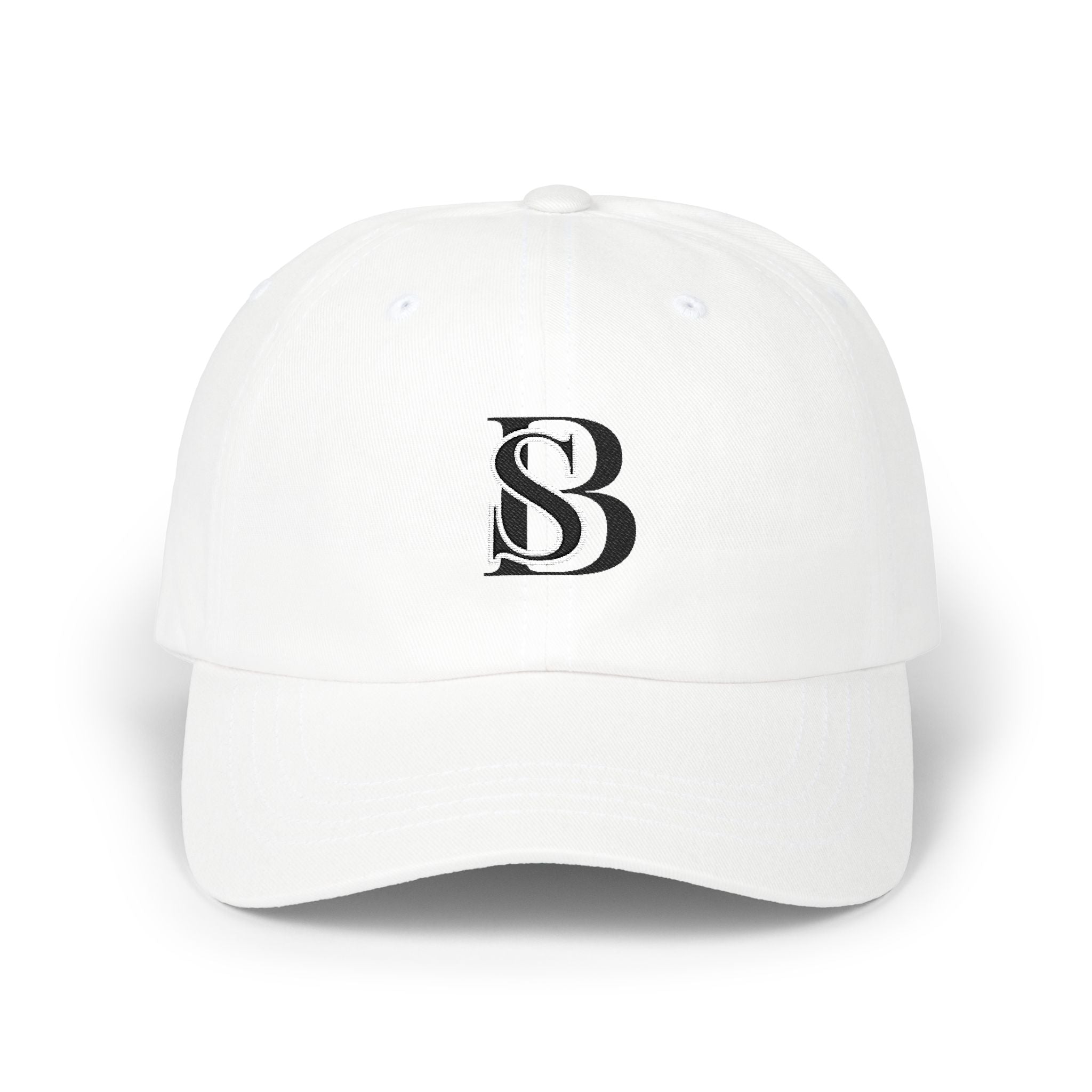 Embroidered 'SB' Monogram Dad Cap — Classic White Baseball Hat