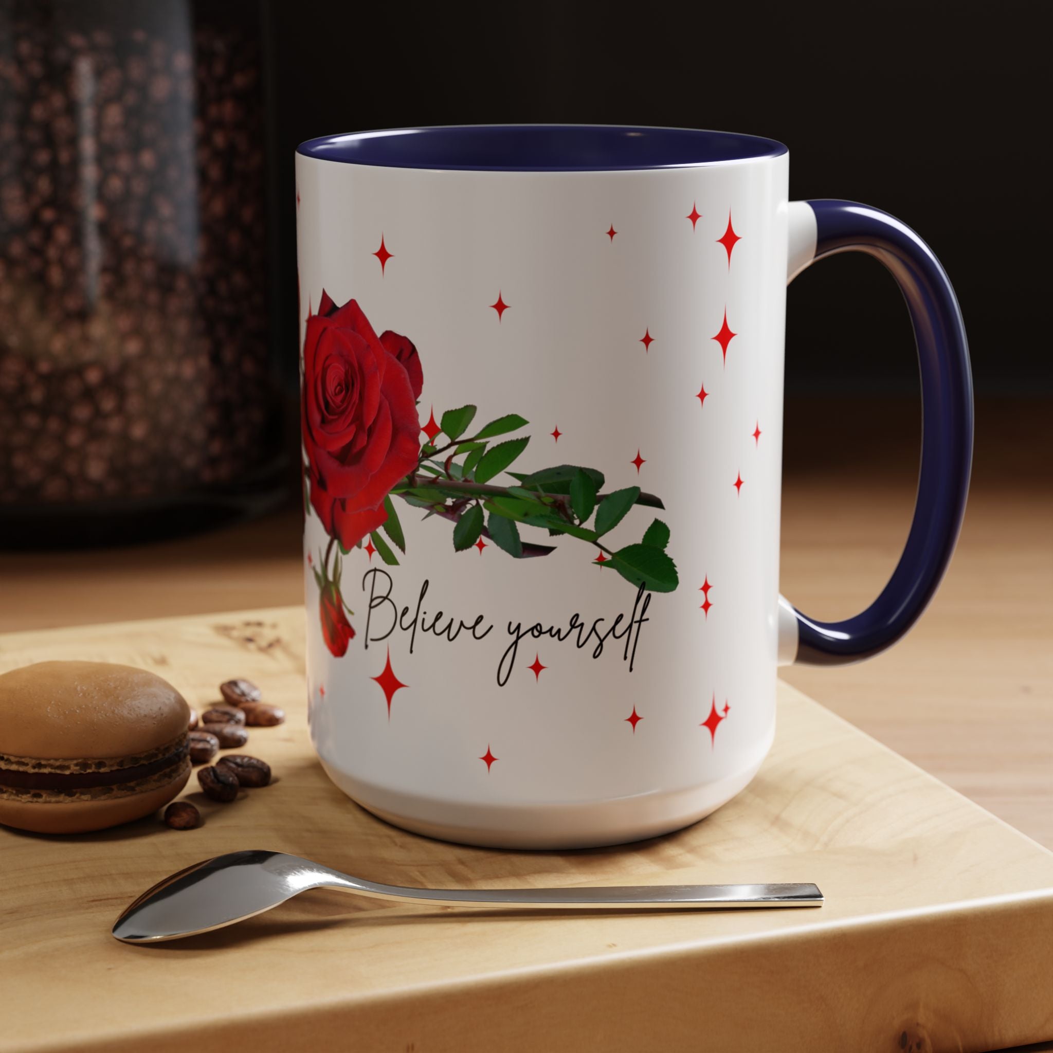 Believe Yourself Rose Accent Coffee Mug — Motivational Floral 11/15oz