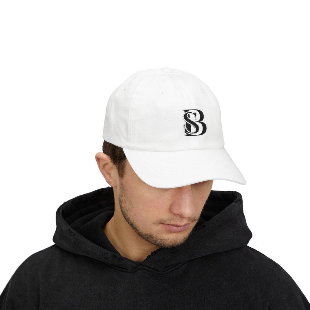 Embroidered 'SB' Monogram Dad Cap — Classic White Baseball Hat
