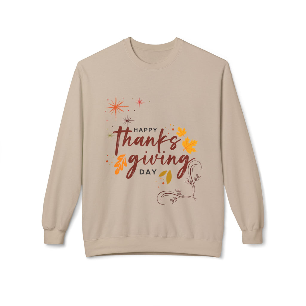 Thanksgiving Day Crewneck Sweatshirt — Happy Thanksgiving Fall Leaves Design