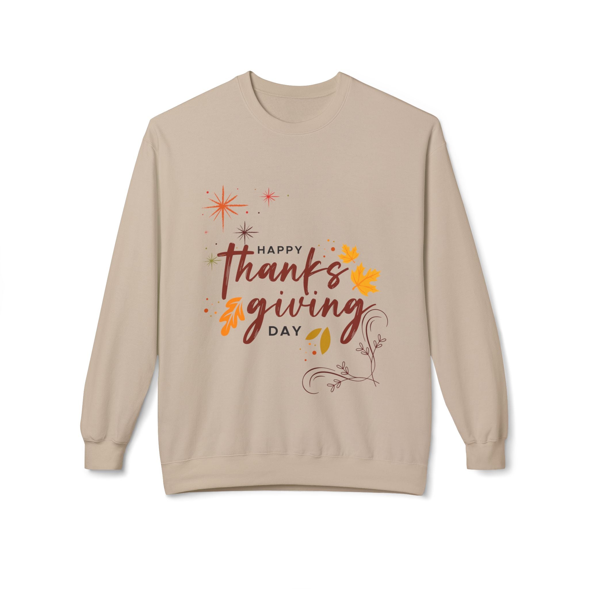 Thanksgiving Day Crewneck Sweatshirt — Happy Thanksgiving Fall Leaves Design