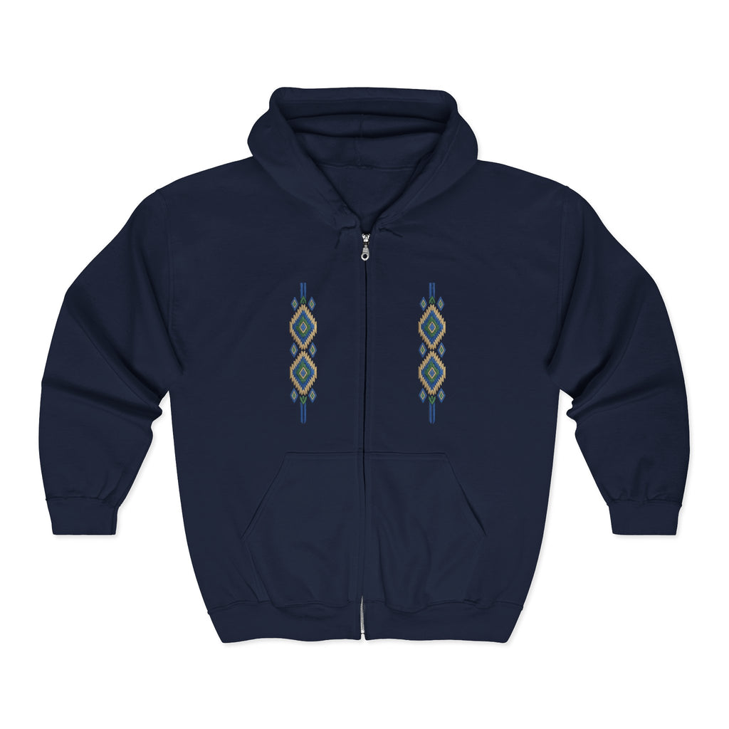 Geometric Aztec Zip Hoodie – Native Diamond Vertical Stripe Design