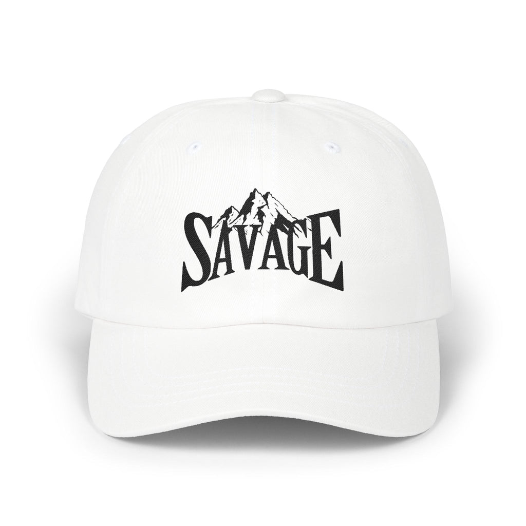 Savage Mountain Embroidered Dad Cap — Adjustable White Baseball Hat