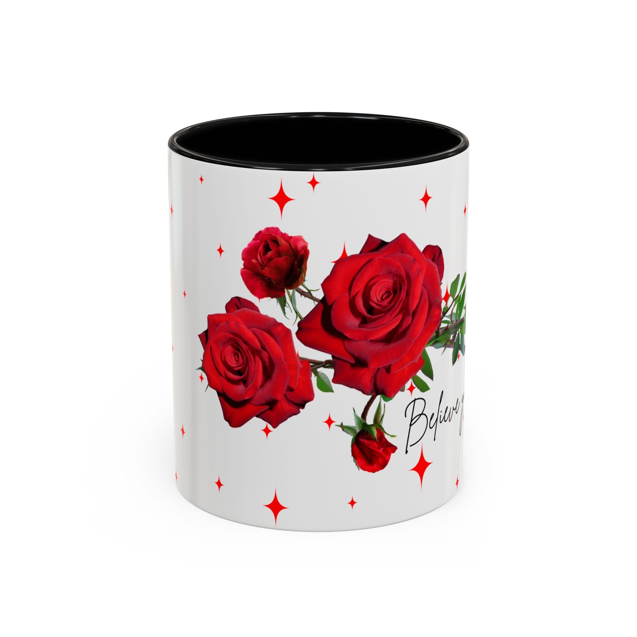 Believe Yourself Rose Accent Coffee Mug — Motivational Floral 11/15oz