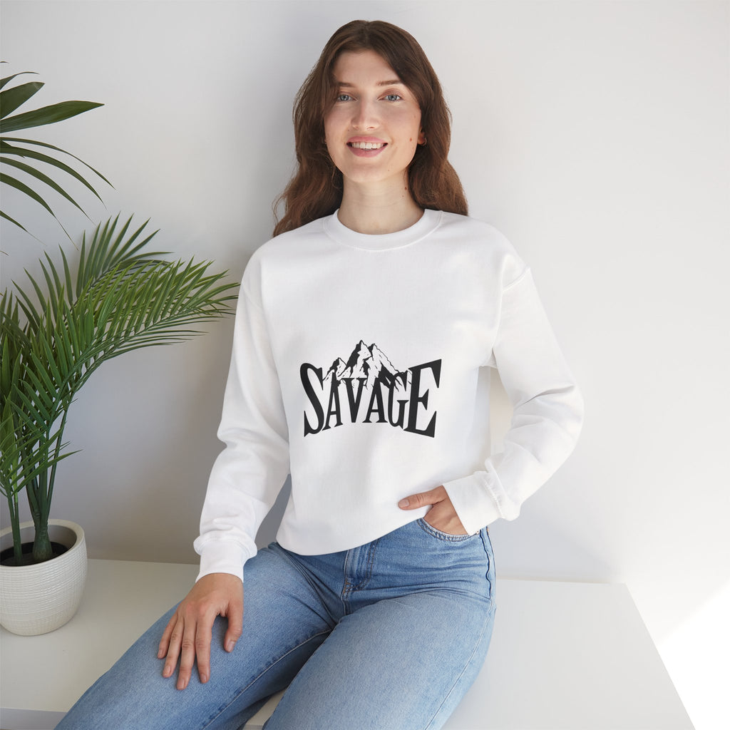 Savage Mountain Crewneck Sweatshirt — Bold Outdoor Graphic Sweatshirt
