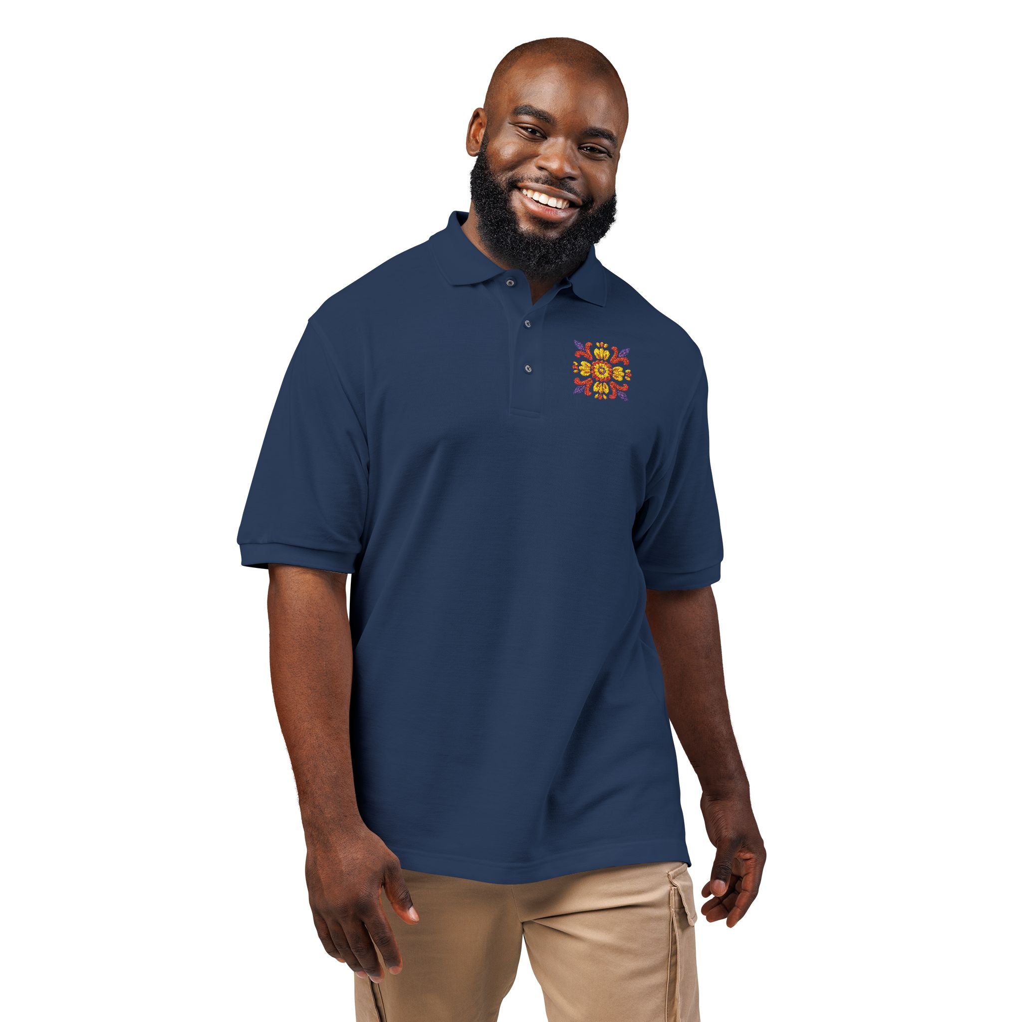 Embroidered Colorful Floral Crest Polo