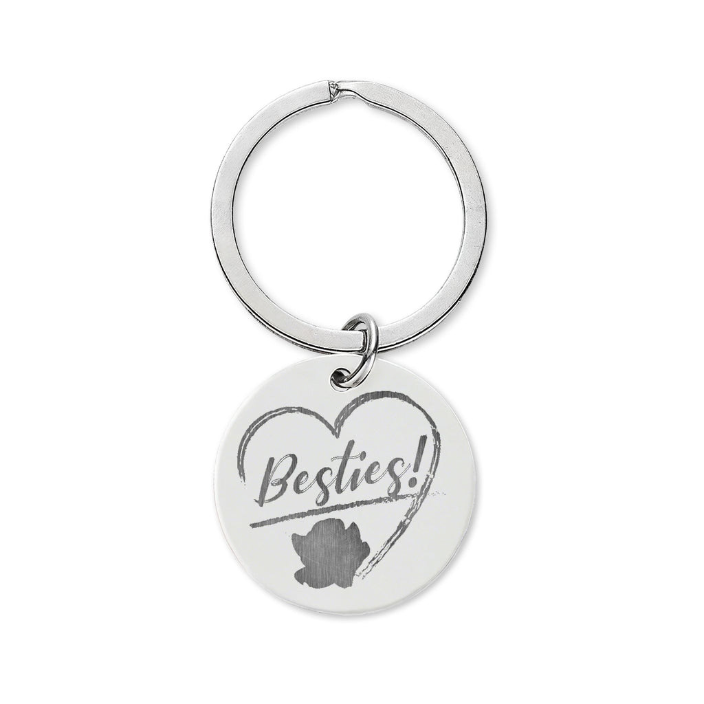 Besties Engraved Stainless Steel Round Keychain