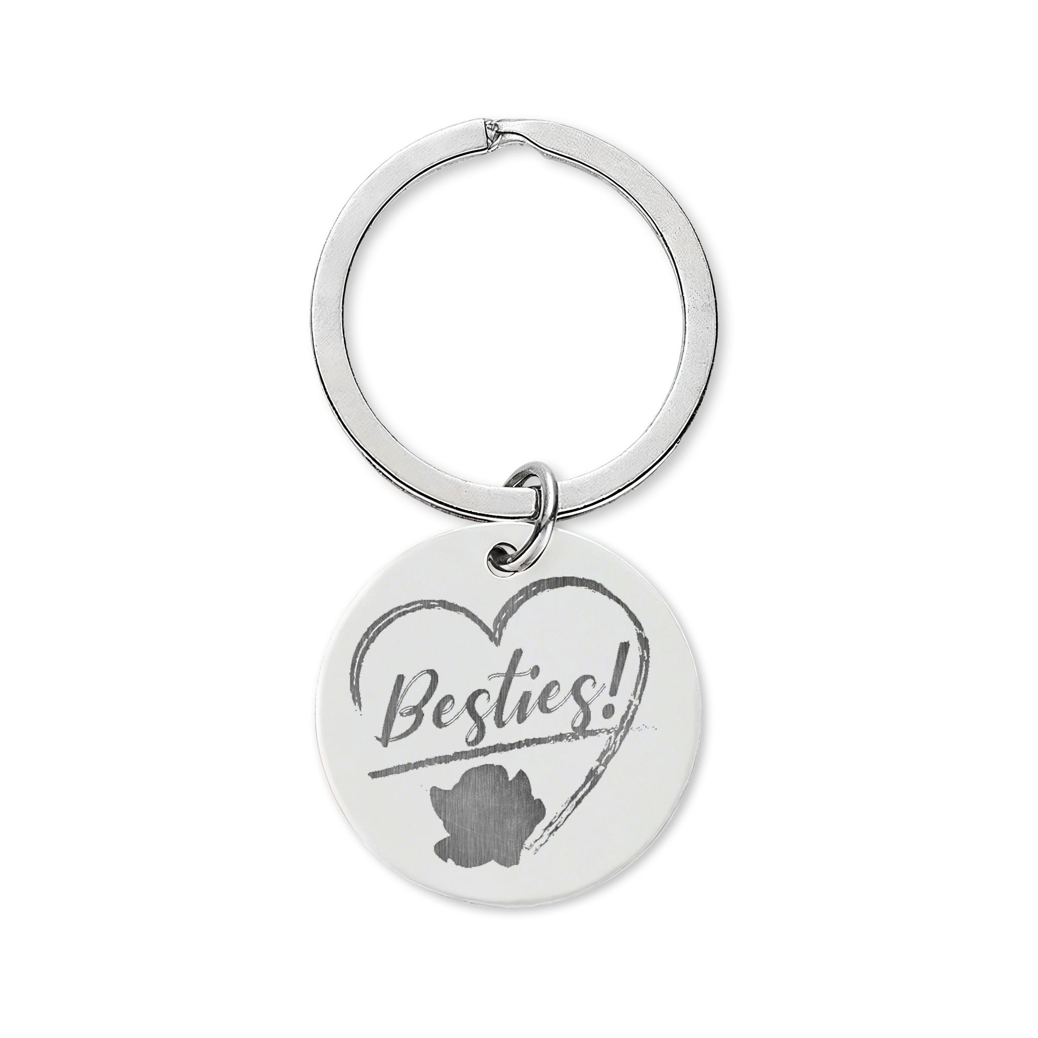 Besties Engraved Stainless Steel Round Keychain