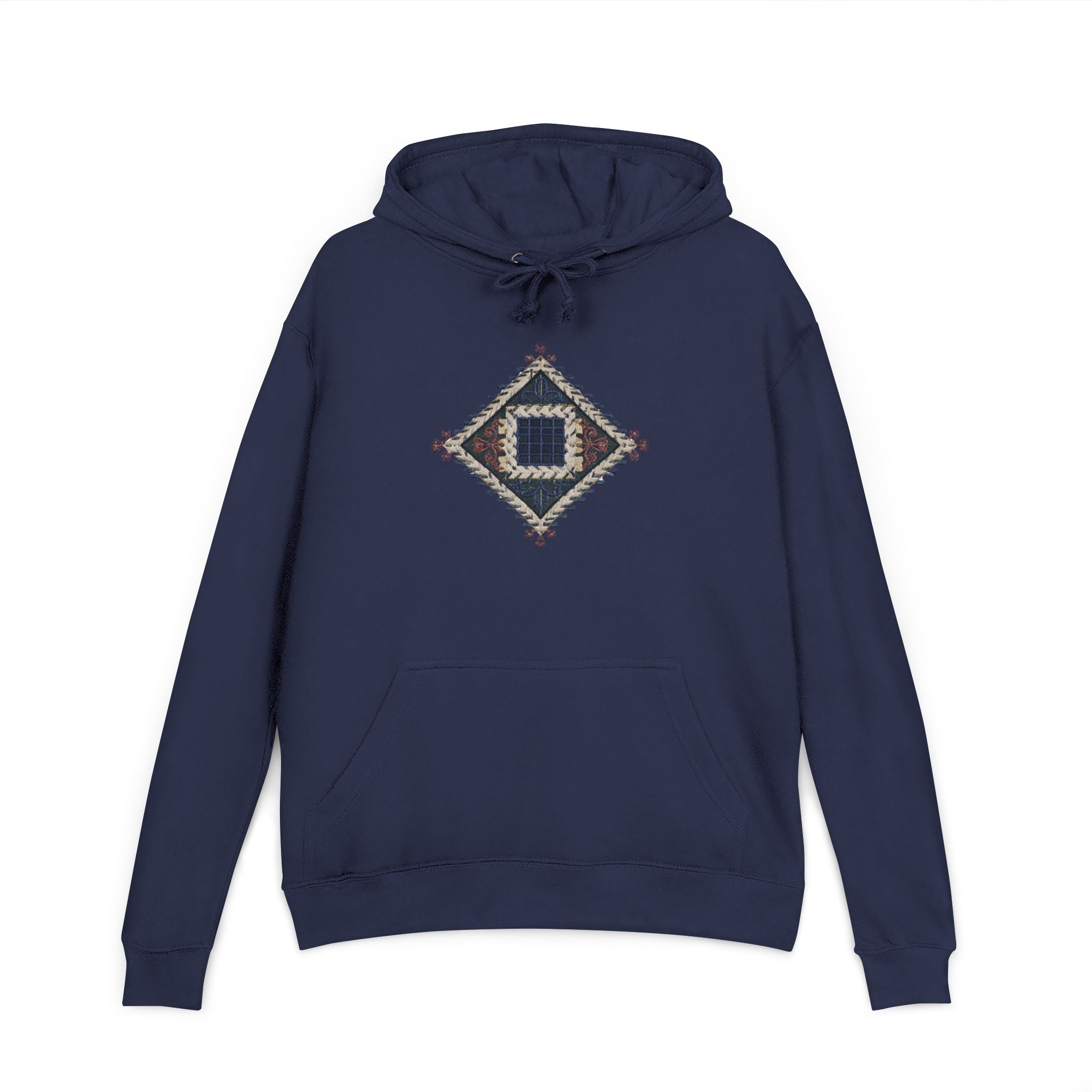 Boho Geometric Hoodie — Native-Inspired Diamond Pattern Sweatshirt