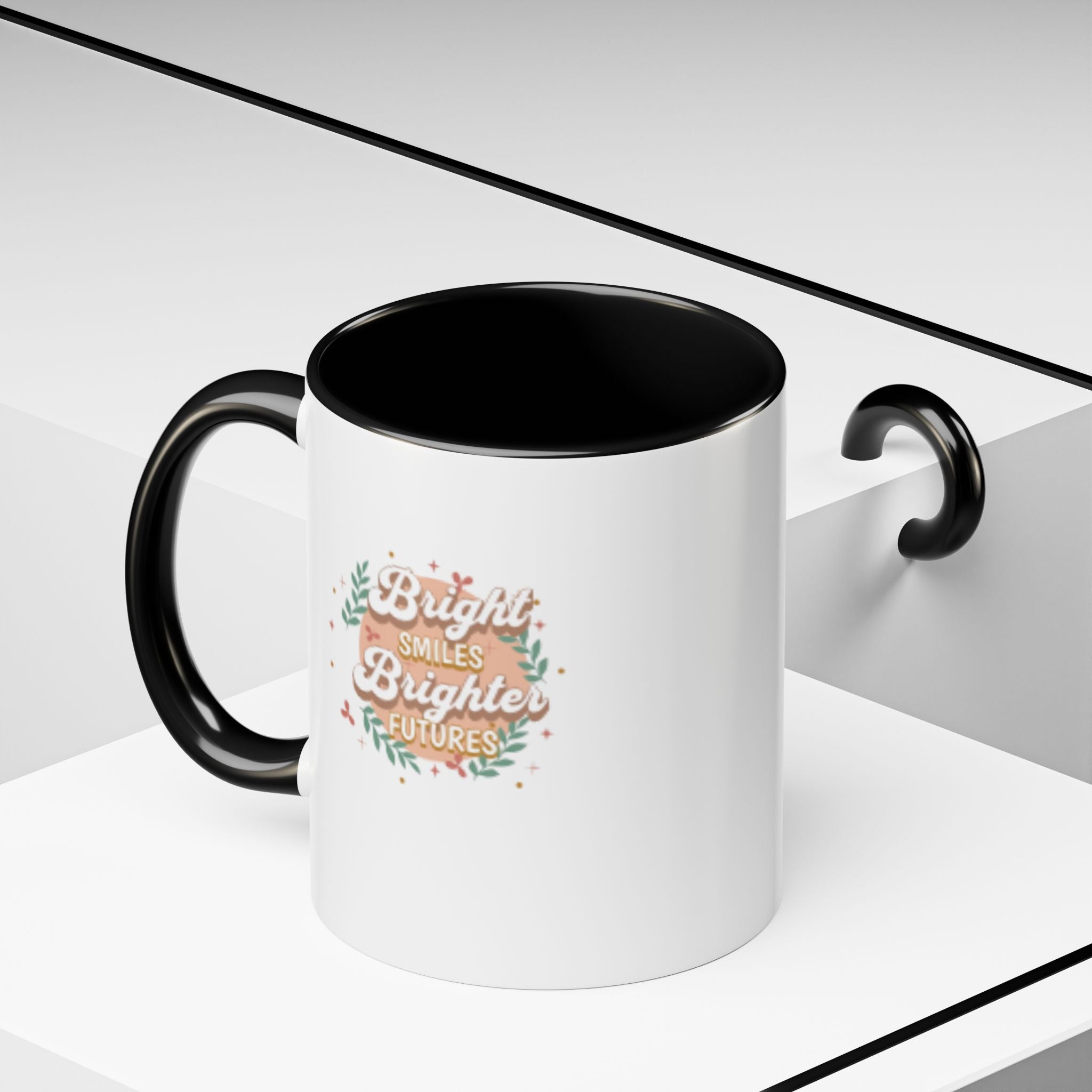 Accent Coffee Mug — "Bright Smiles Brighter Futures" Floral Teacher Appreciation Mug (11/15 oz)