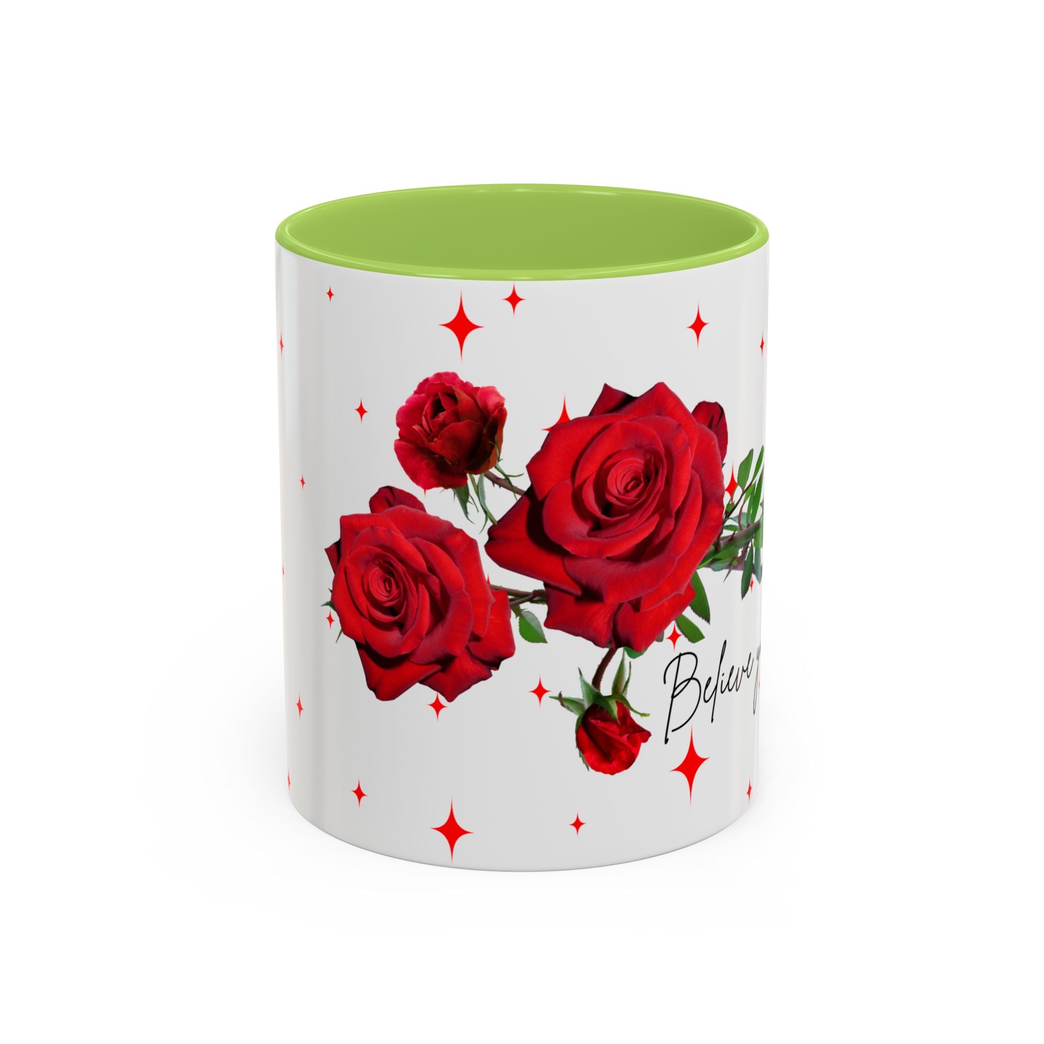 Believe Yourself Rose Accent Coffee Mug — Motivational Floral 11/15oz