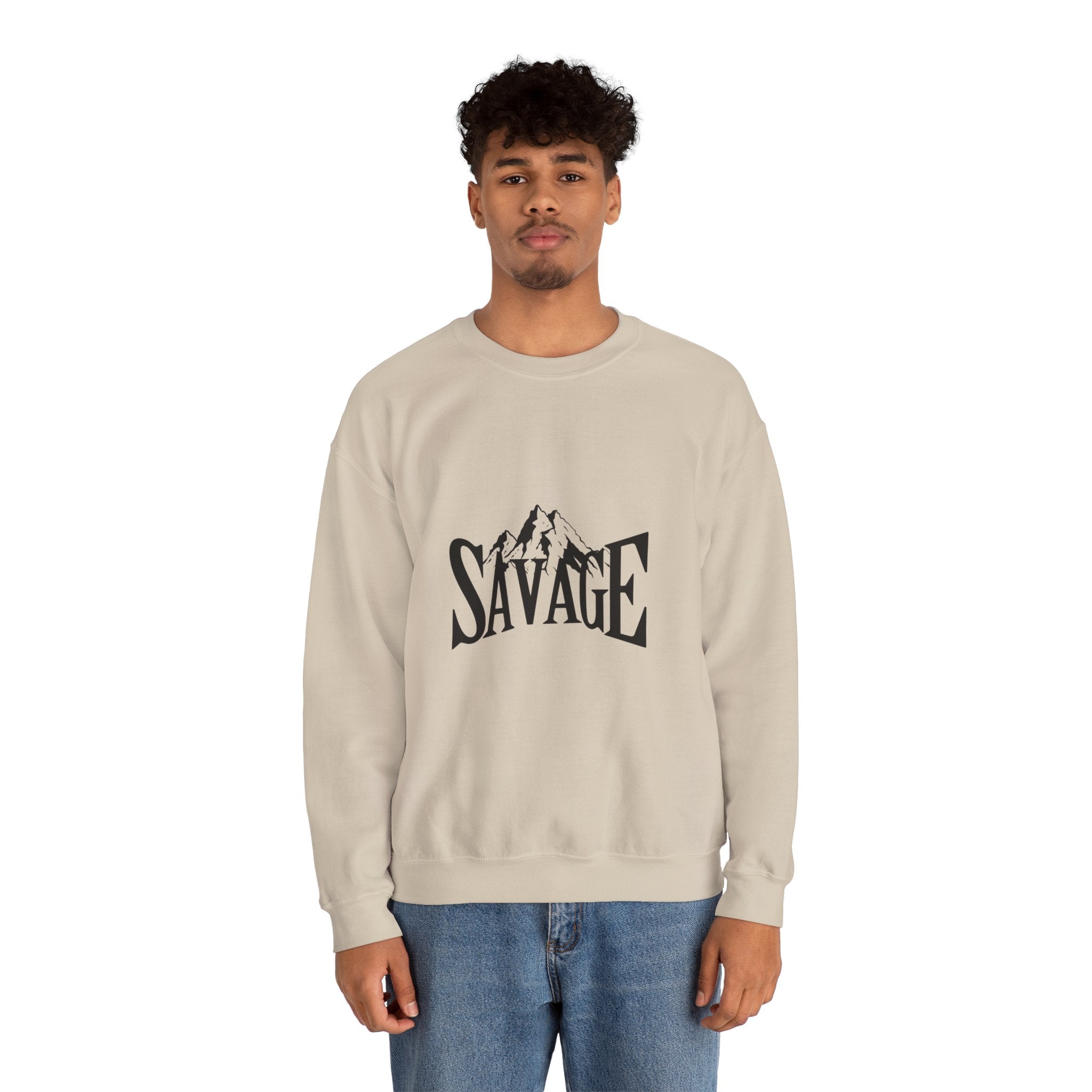 Savage Mountain Crewneck Sweatshirt — Bold Outdoor Graphic Sweatshirt