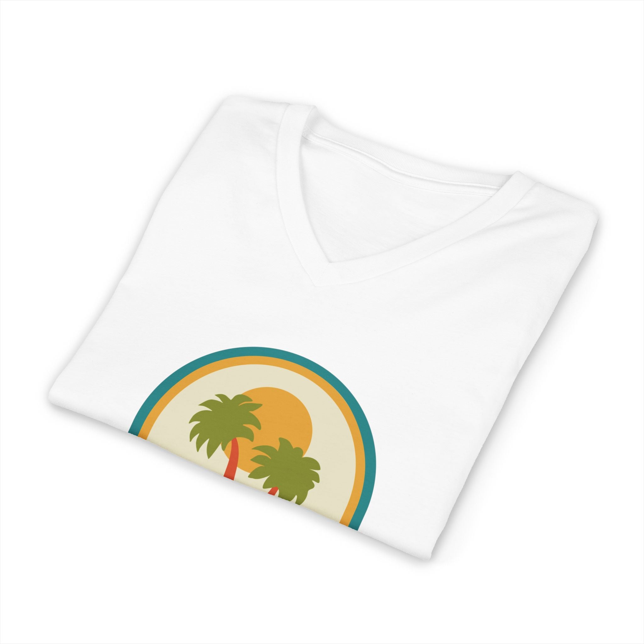 Beach V-Neck Tee — "Silent Hustle" Retro Palm Surf Graphic