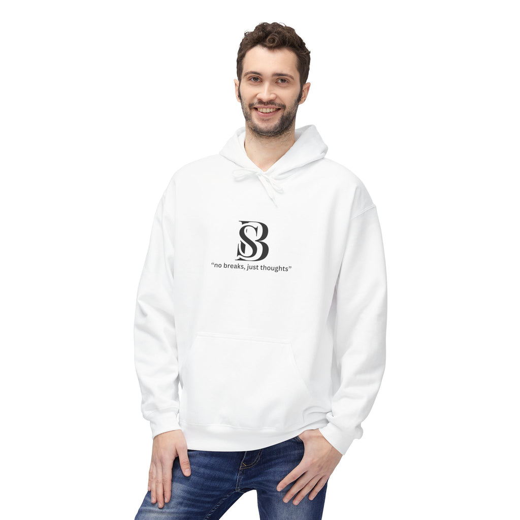 Hoodie — Monogram 'SB' Logo Hoodie with “no breaks, no thoughts” Minimalist Design