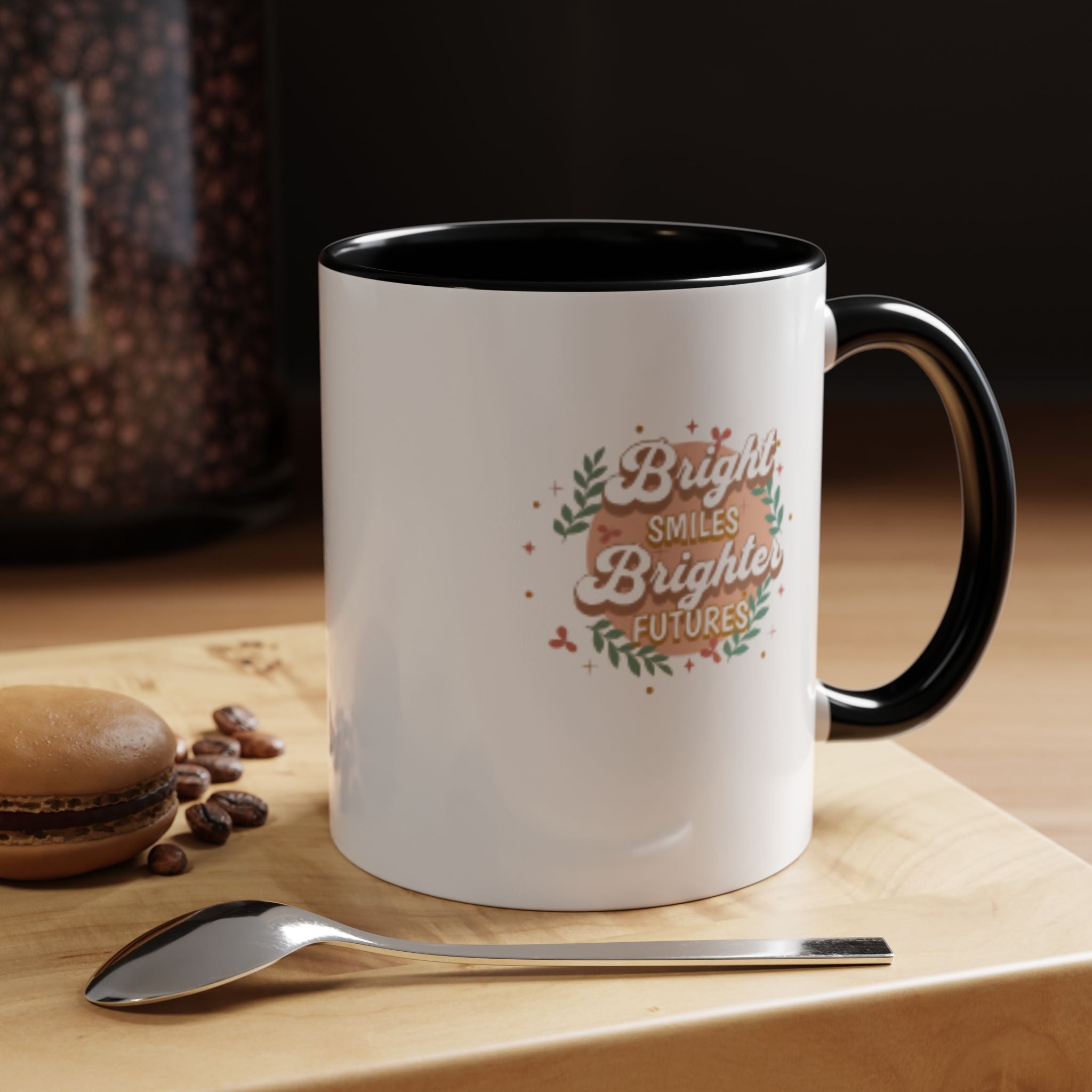 Accent Coffee Mug — "Bright Smiles Brighter Futures" Floral Teacher Appreciation Mug (11/15 oz)