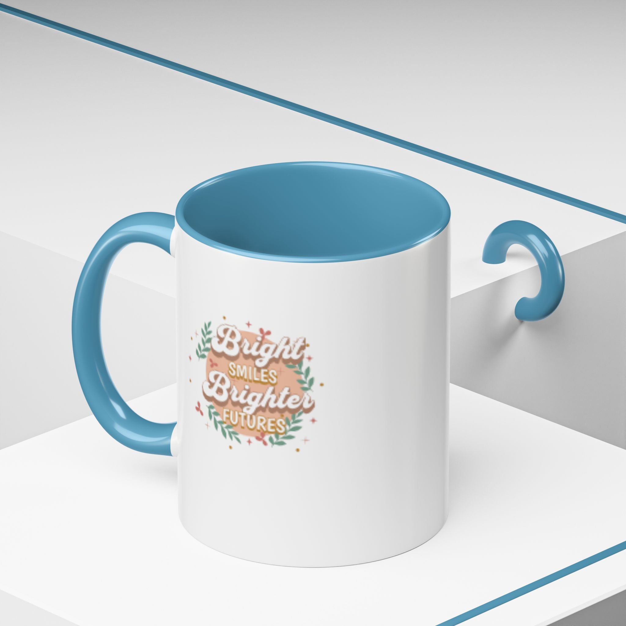 Accent Coffee Mug — "Bright Smiles Brighter Futures" Floral Teacher Appreciation Mug (11/15 oz)