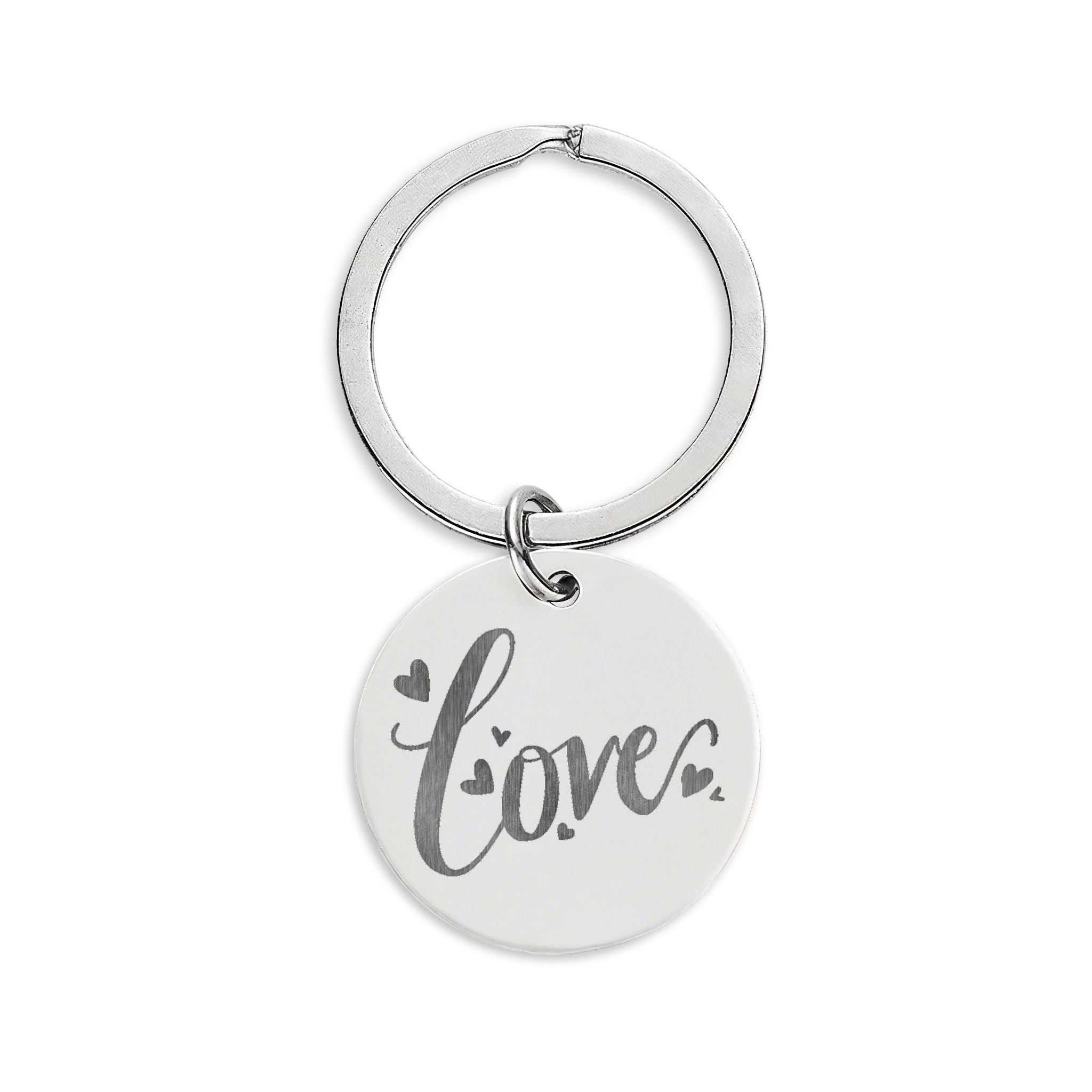 Engraved 'Love' Stainless Steel Keychain — Round Personalized Keyring