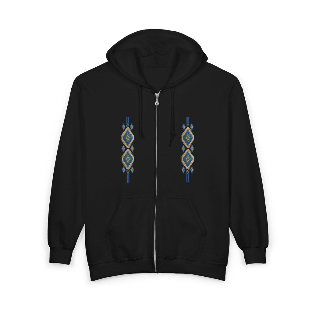 Geometric Aztec Zip Hoodie – Native Diamond Vertical Stripe Design