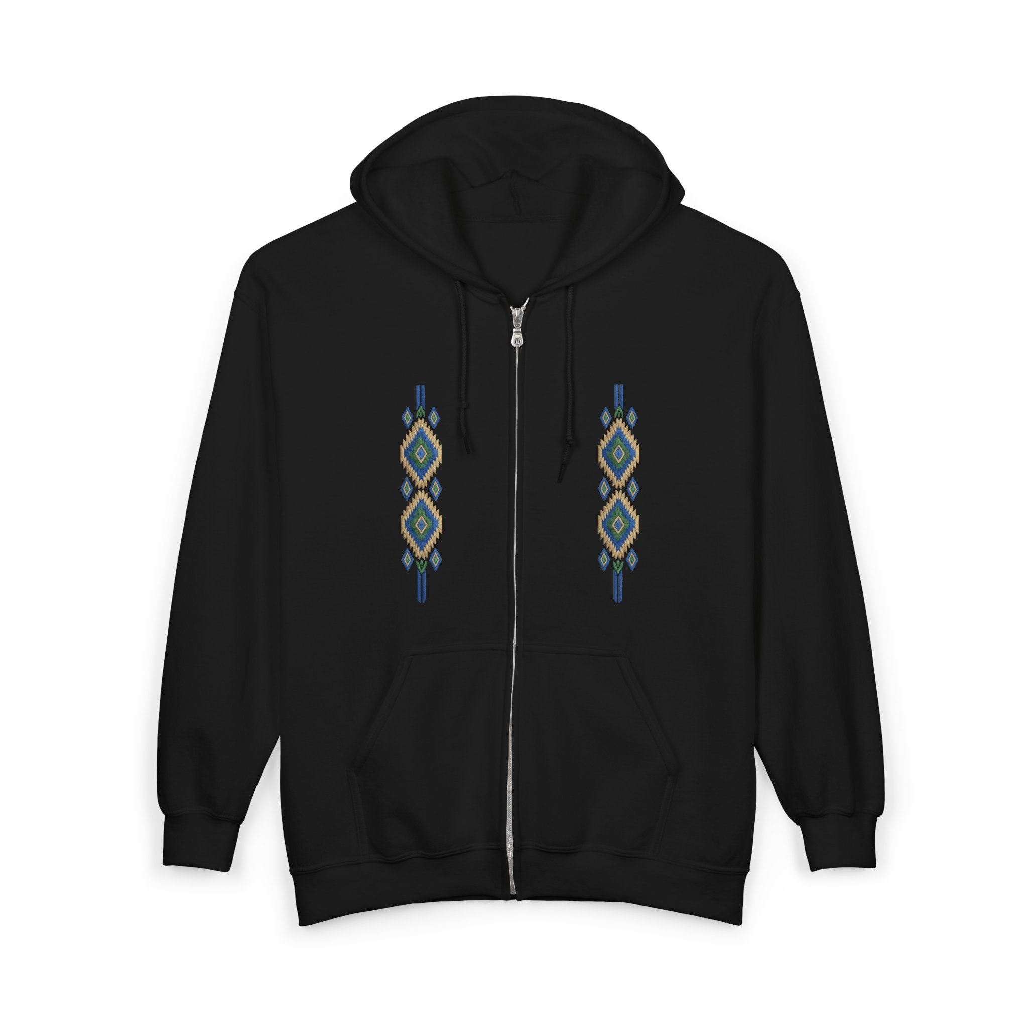 Geometric Aztec Zip Hoodie – Native Diamond Vertical Stripe Design