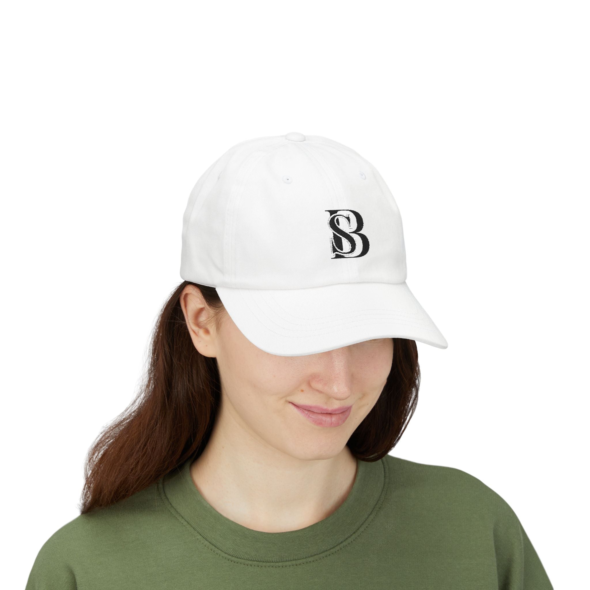 Embroidered 'SB' Monogram Dad Cap — Classic White Baseball Hat