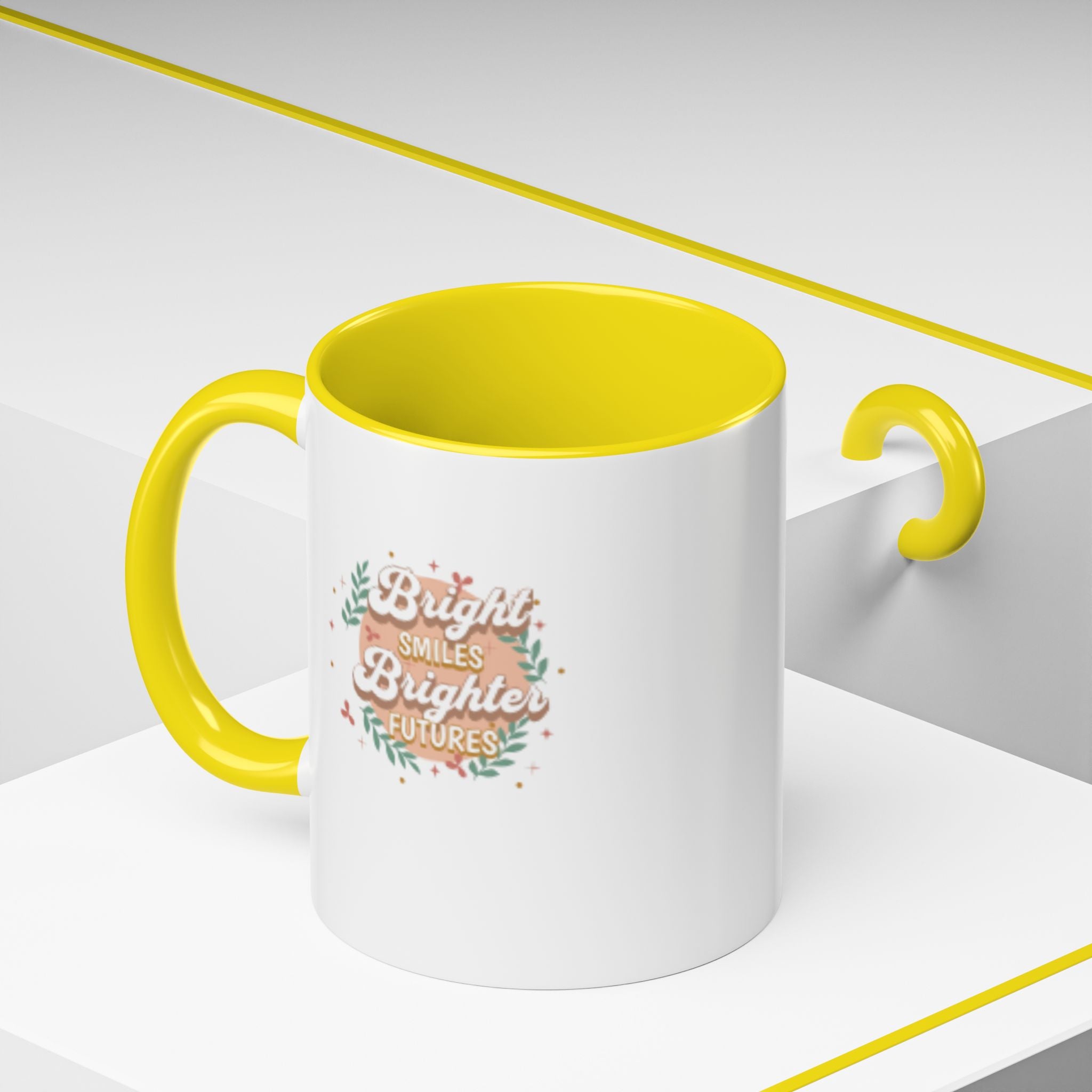 Accent Coffee Mug — "Bright Smiles Brighter Futures" Floral Teacher Appreciation Mug (11/15 oz)