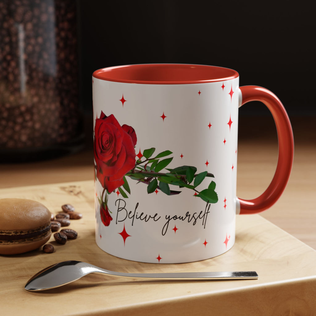 Believe Yourself Rose Accent Coffee Mug — Motivational Floral 11/15oz