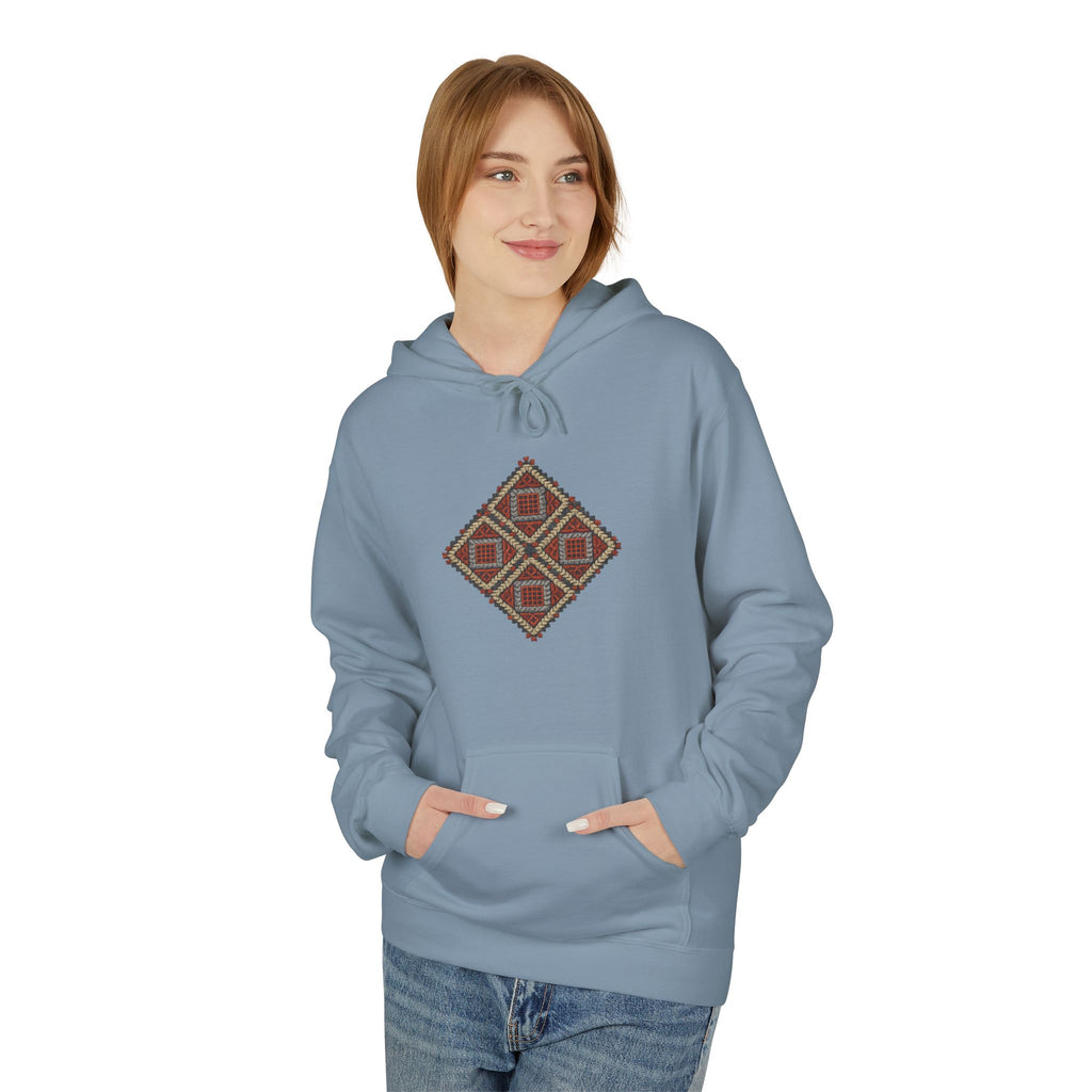 Tribal Diamond Pattern Hoodie — Rustic Geometric Aztec Pullover