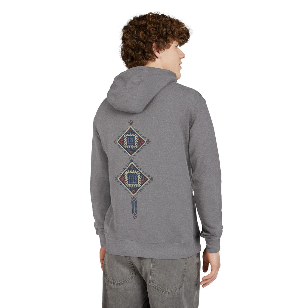 Boho Geometric Hoodie — Native-Inspired Diamond Pattern Sweatshirt