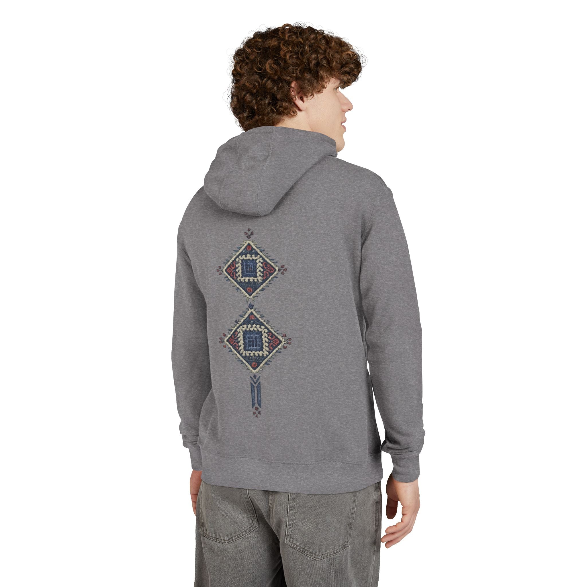 Boho Geometric Hoodie — Native-Inspired Diamond Pattern Sweatshirt