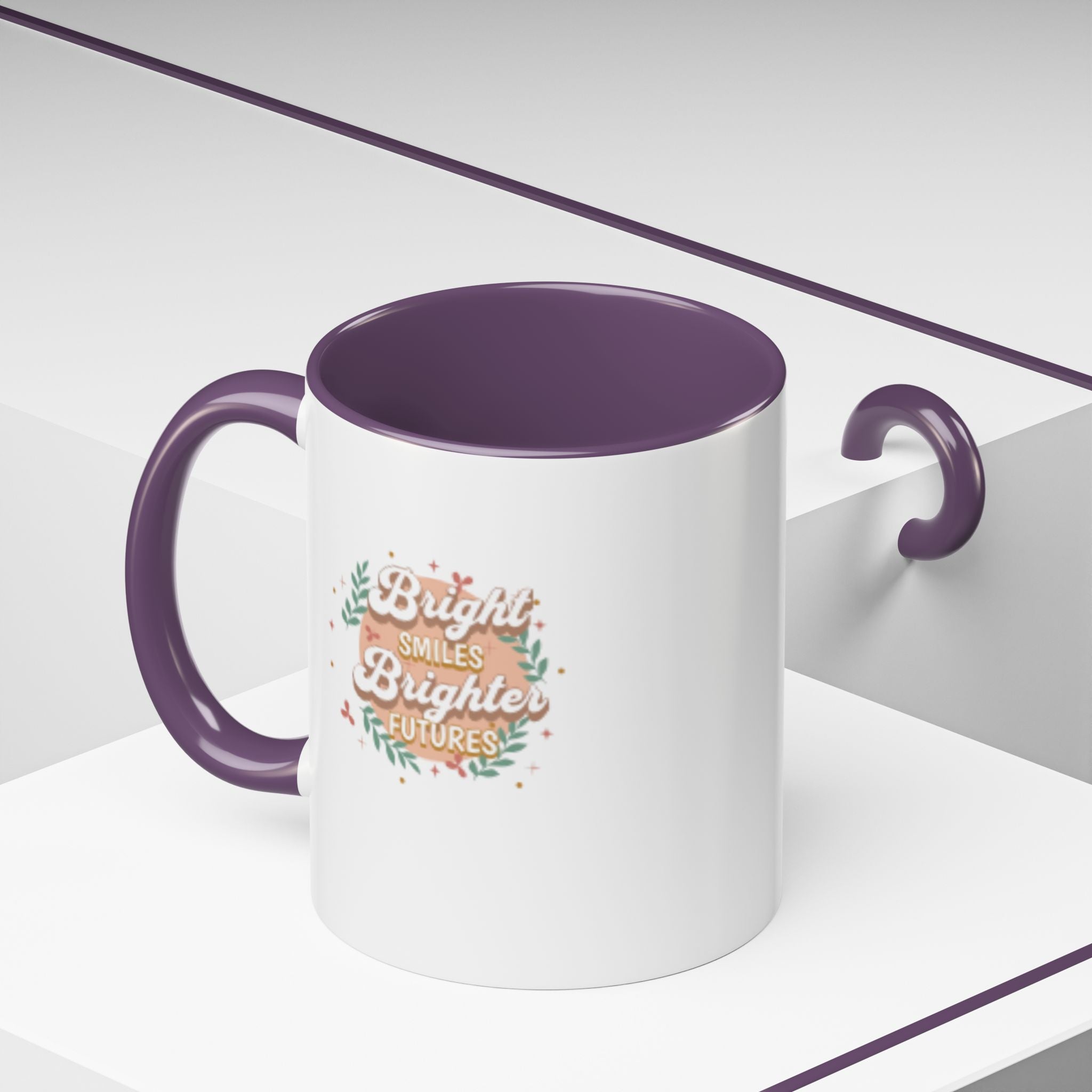 Accent Coffee Mug — "Bright Smiles Brighter Futures" Floral Teacher Appreciation Mug (11/15 oz)