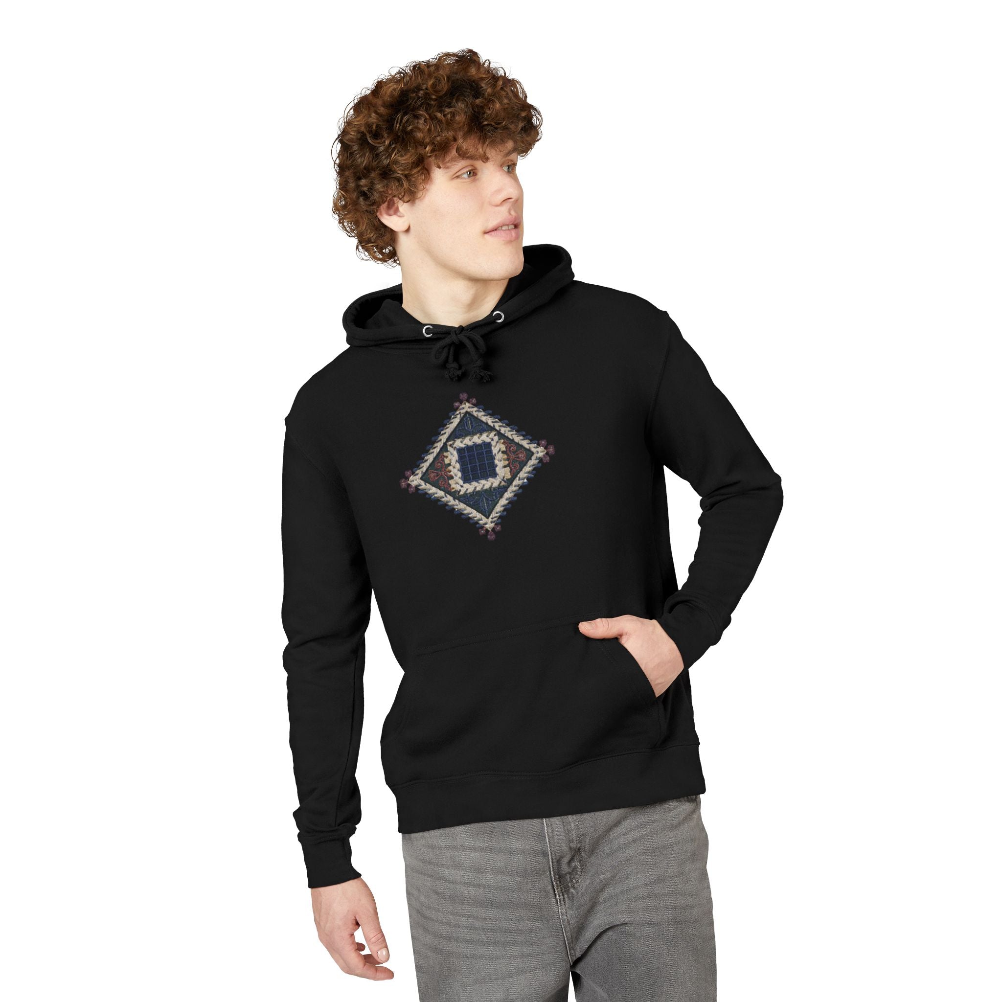 Boho Geometric Hoodie — Native-Inspired Diamond Pattern Sweatshirt