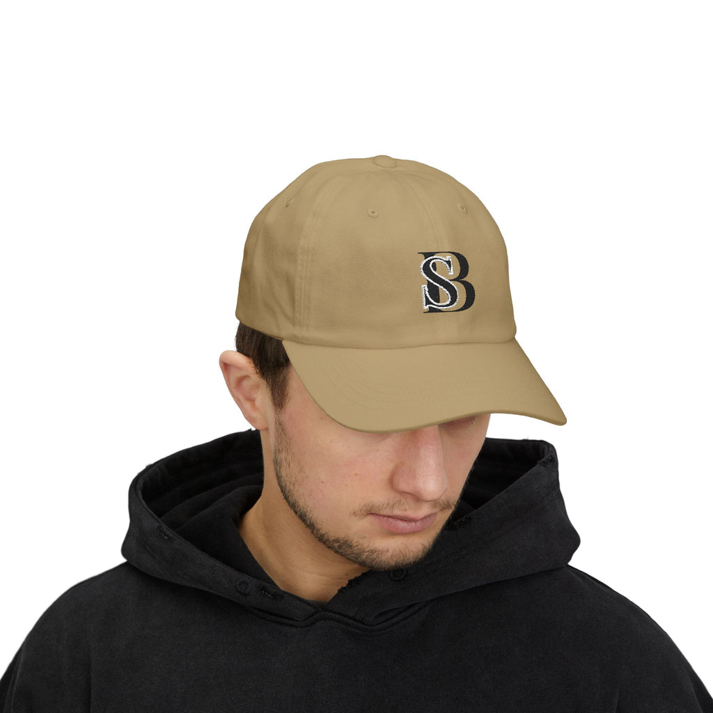 Embroidered 'SB' Monogram Dad Cap — Classic White Baseball Hat