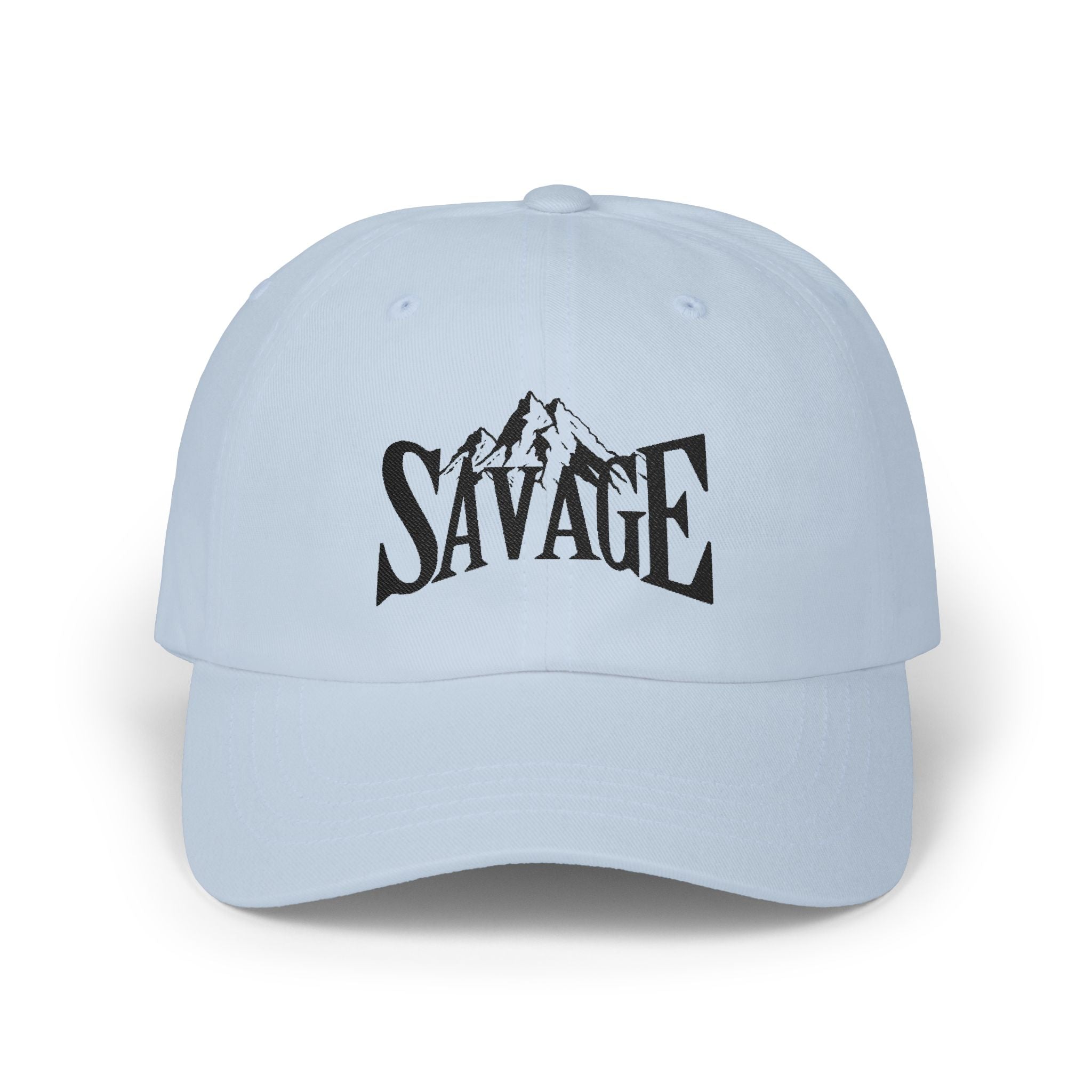 Savage Mountain Embroidered Dad Cap — Adjustable White Baseball Hat