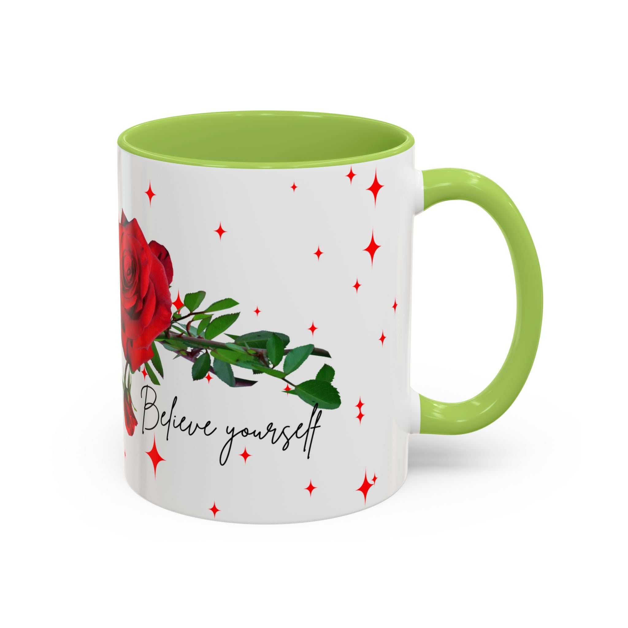 Believe Yourself Rose Accent Coffee Mug — Motivational Floral 11/15oz