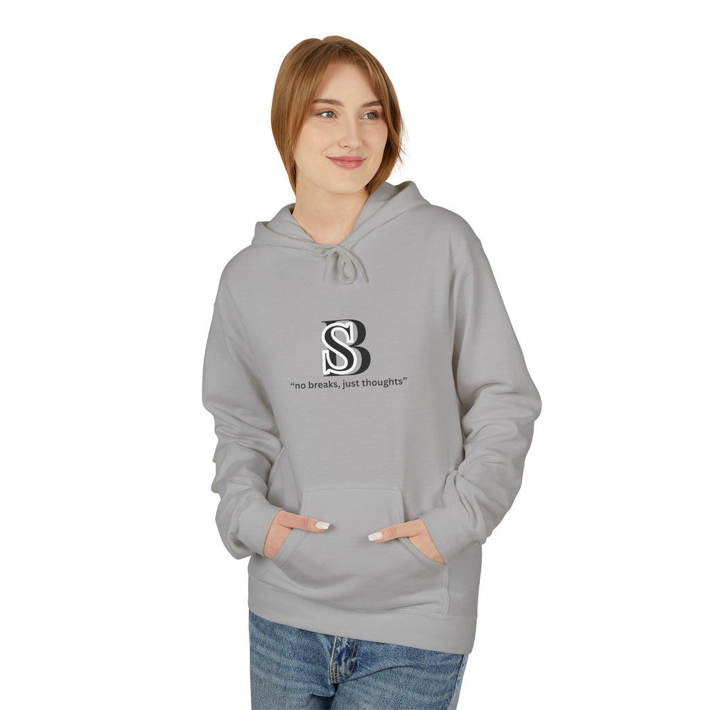 Hoodie — Monogram 'SB' Logo Hoodie with “no breaks, no thoughts” Minimalist Design