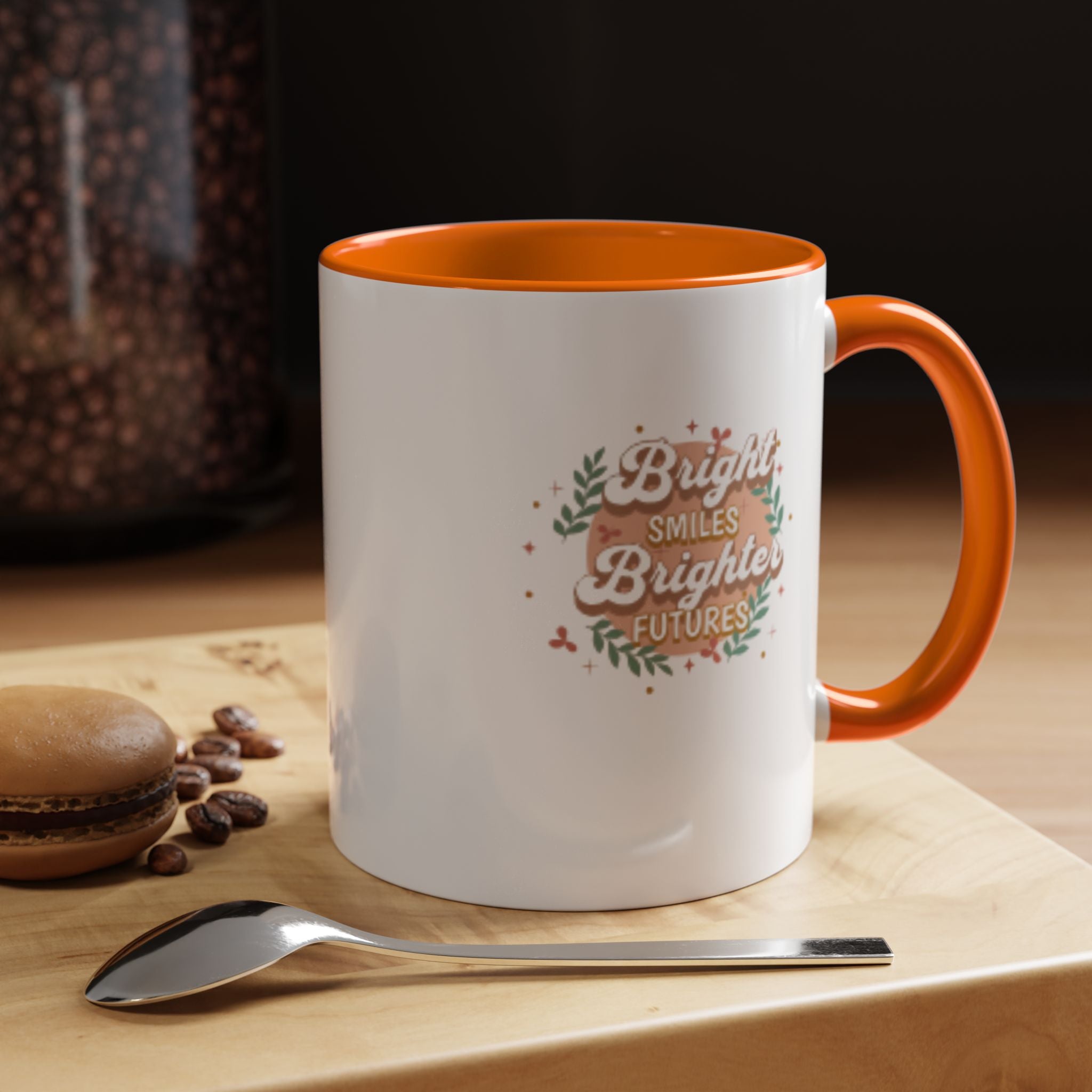 Accent Coffee Mug — "Bright Smiles Brighter Futures" Floral Teacher Appreciation Mug (11/15 oz)