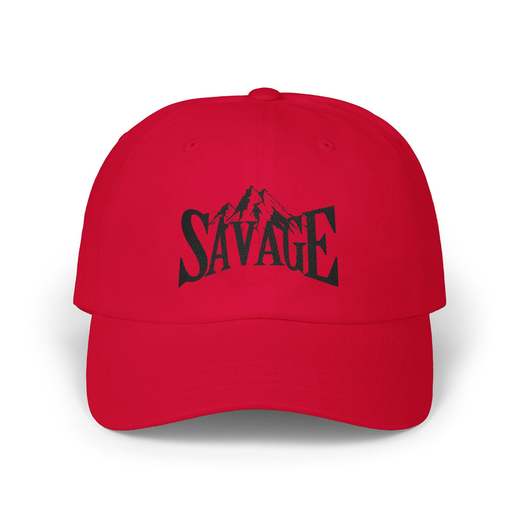 Savage Mountain Embroidered Dad Cap — Adjustable White Baseball Hat