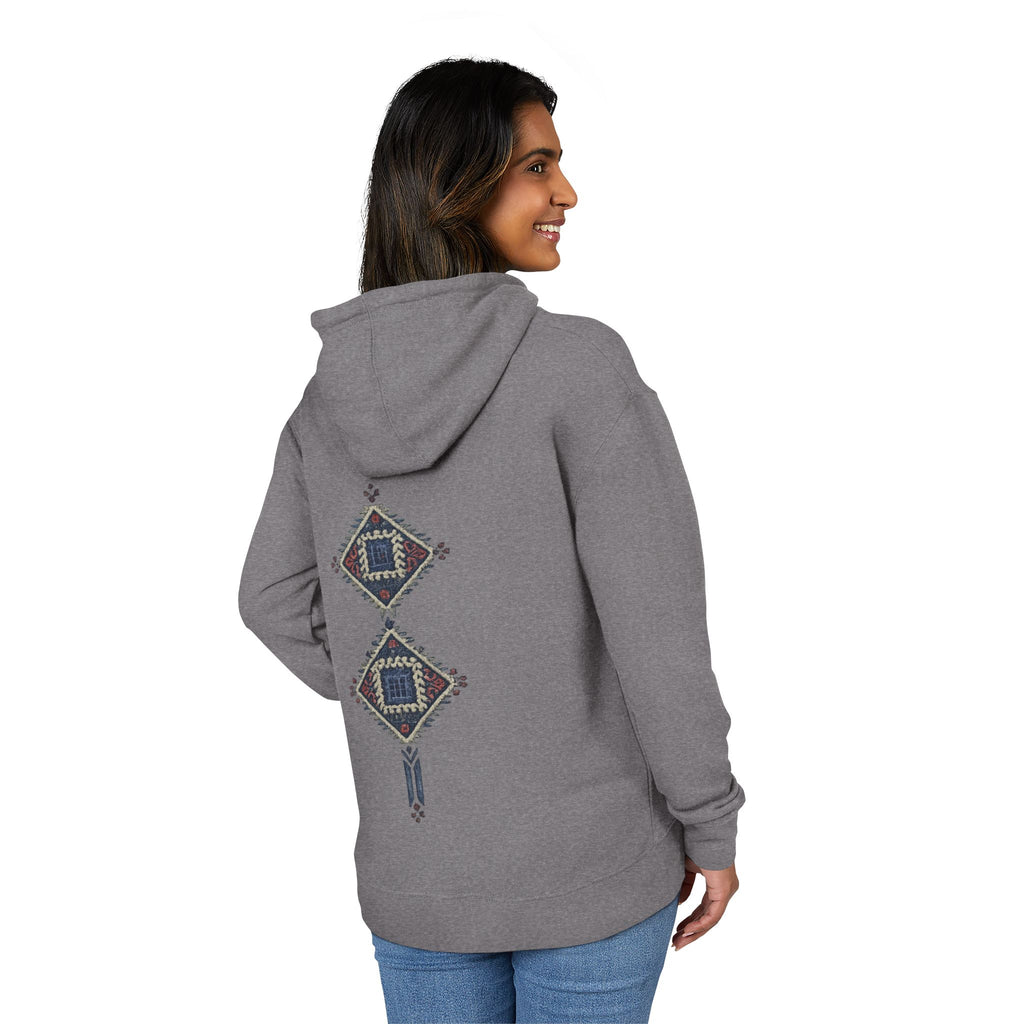 Boho Geometric Hoodie — Native-Inspired Diamond Pattern Sweatshirt