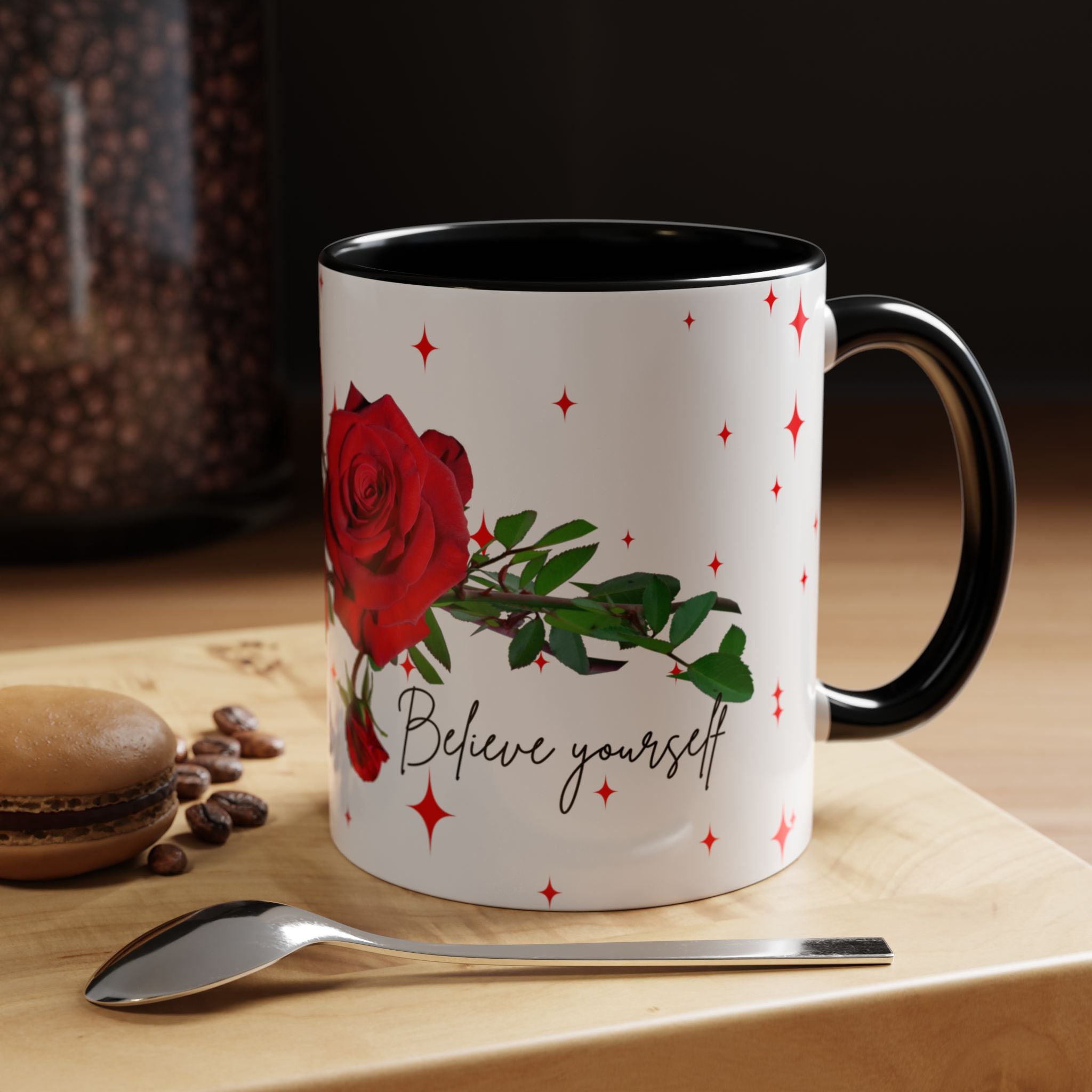 Believe Yourself Rose Accent Coffee Mug — Motivational Floral 11/15oz