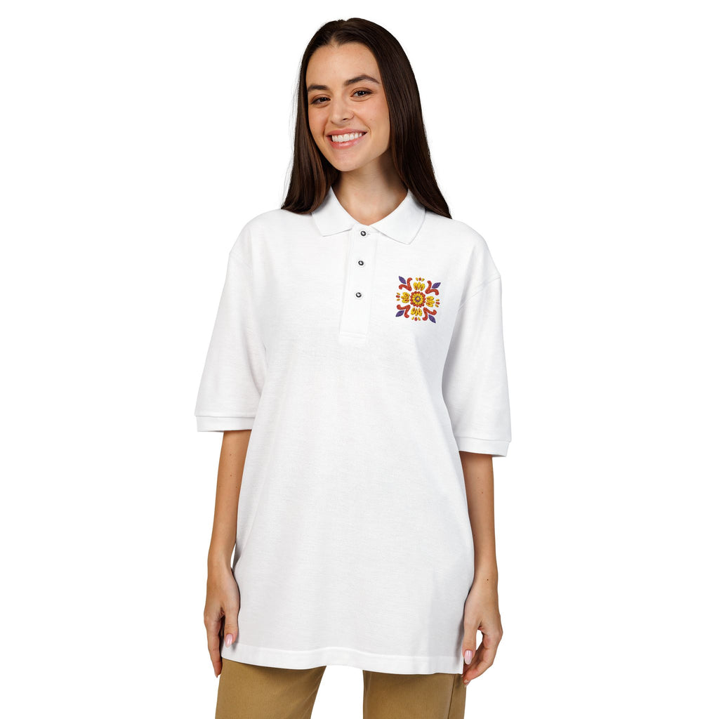 Embroidered Colorful Floral Crest Polo