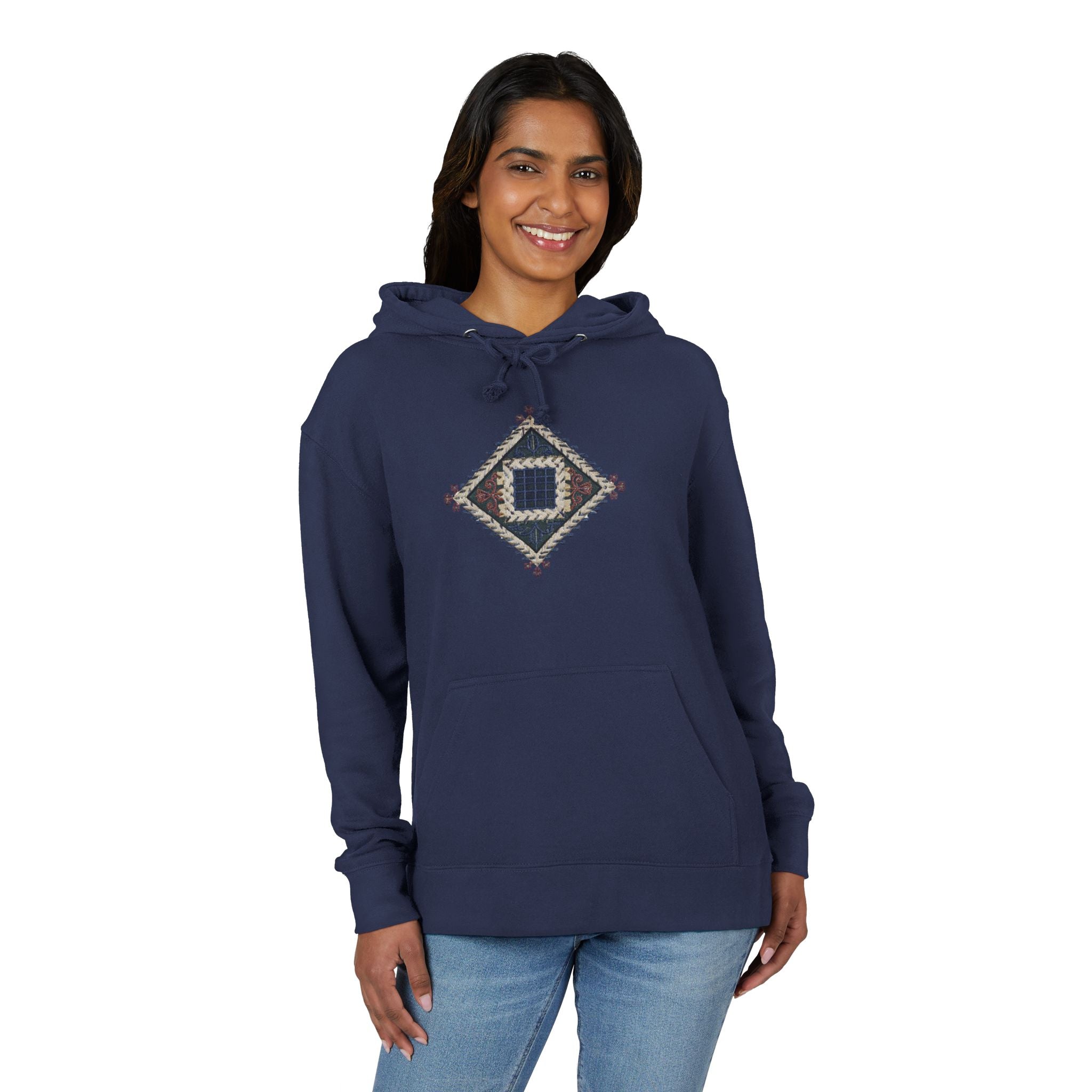 Boho Geometric Hoodie — Native-Inspired Diamond Pattern Sweatshirt