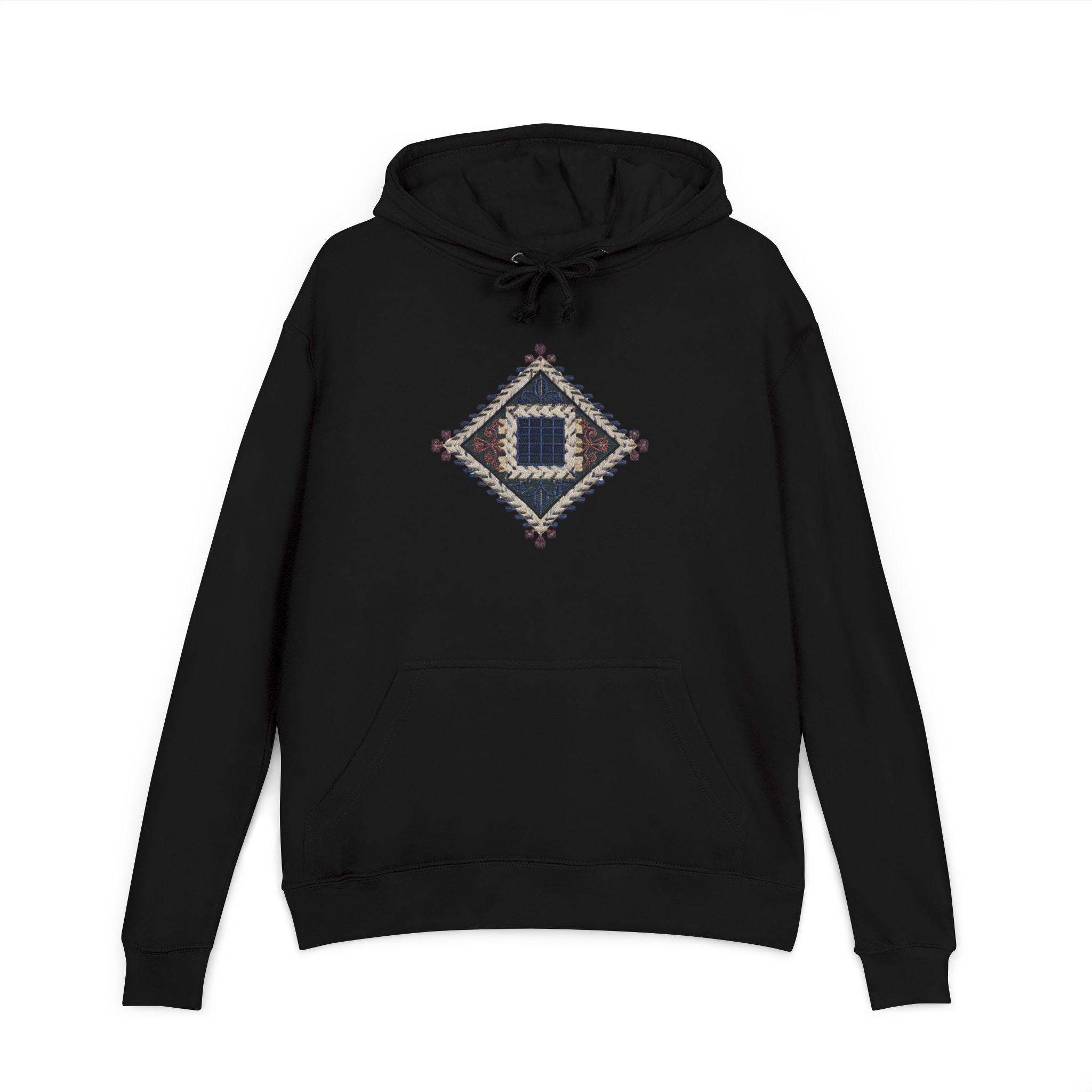 Boho Geometric Hoodie — Native-Inspired Diamond Pattern Sweatshirt