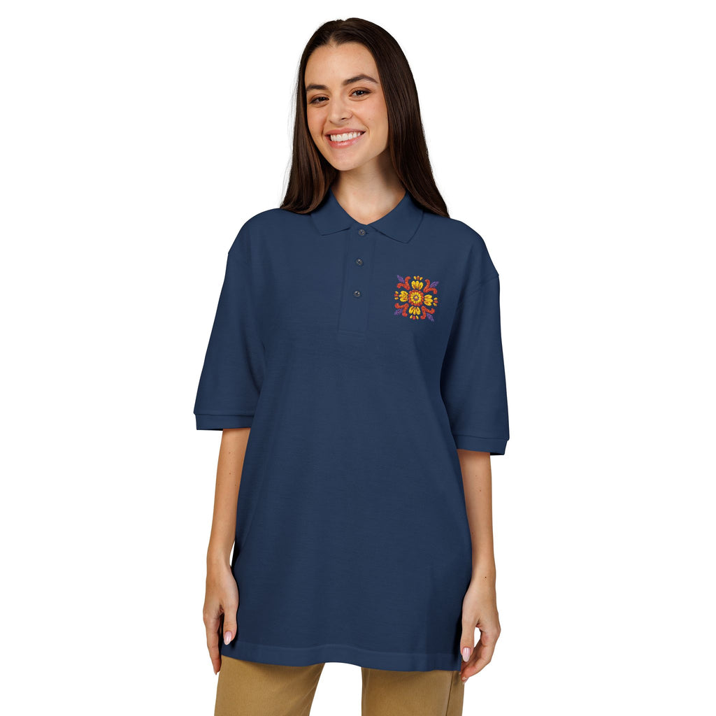 Embroidered Colorful Floral Crest Polo