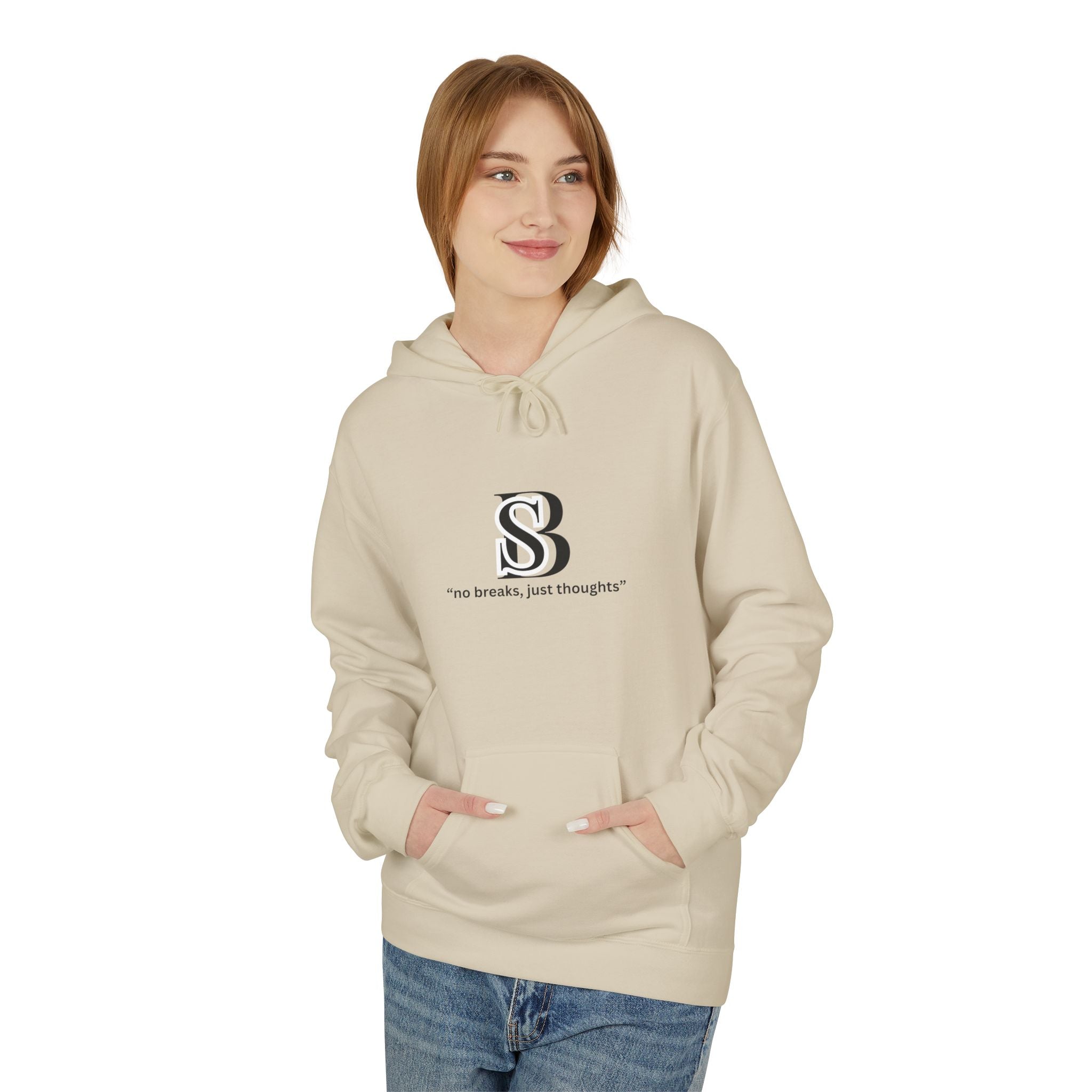 Hoodie — Monogram 'SB' Logo Hoodie with “no breaks, no thoughts” Minimalist Design