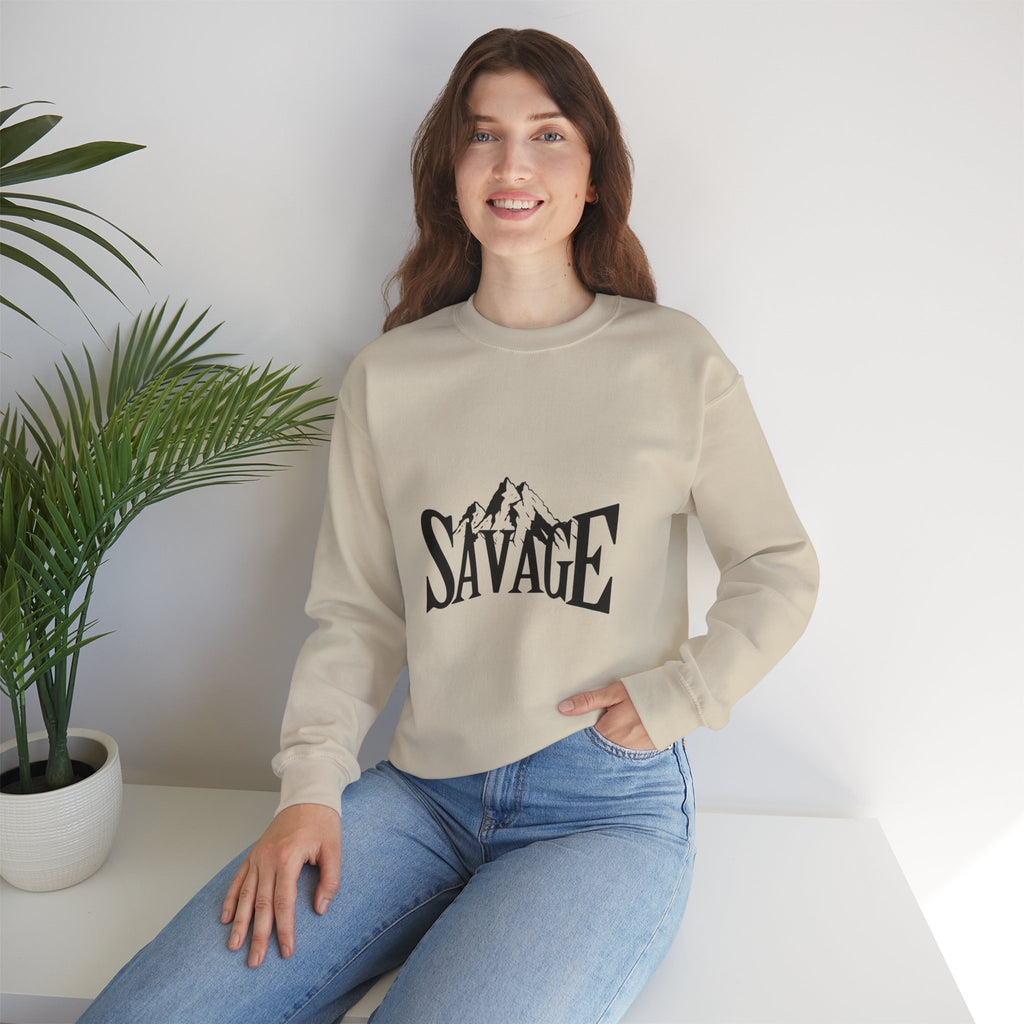 Savage Mountain Crewneck Sweatshirt — Bold Outdoor Graphic Sweatshirt