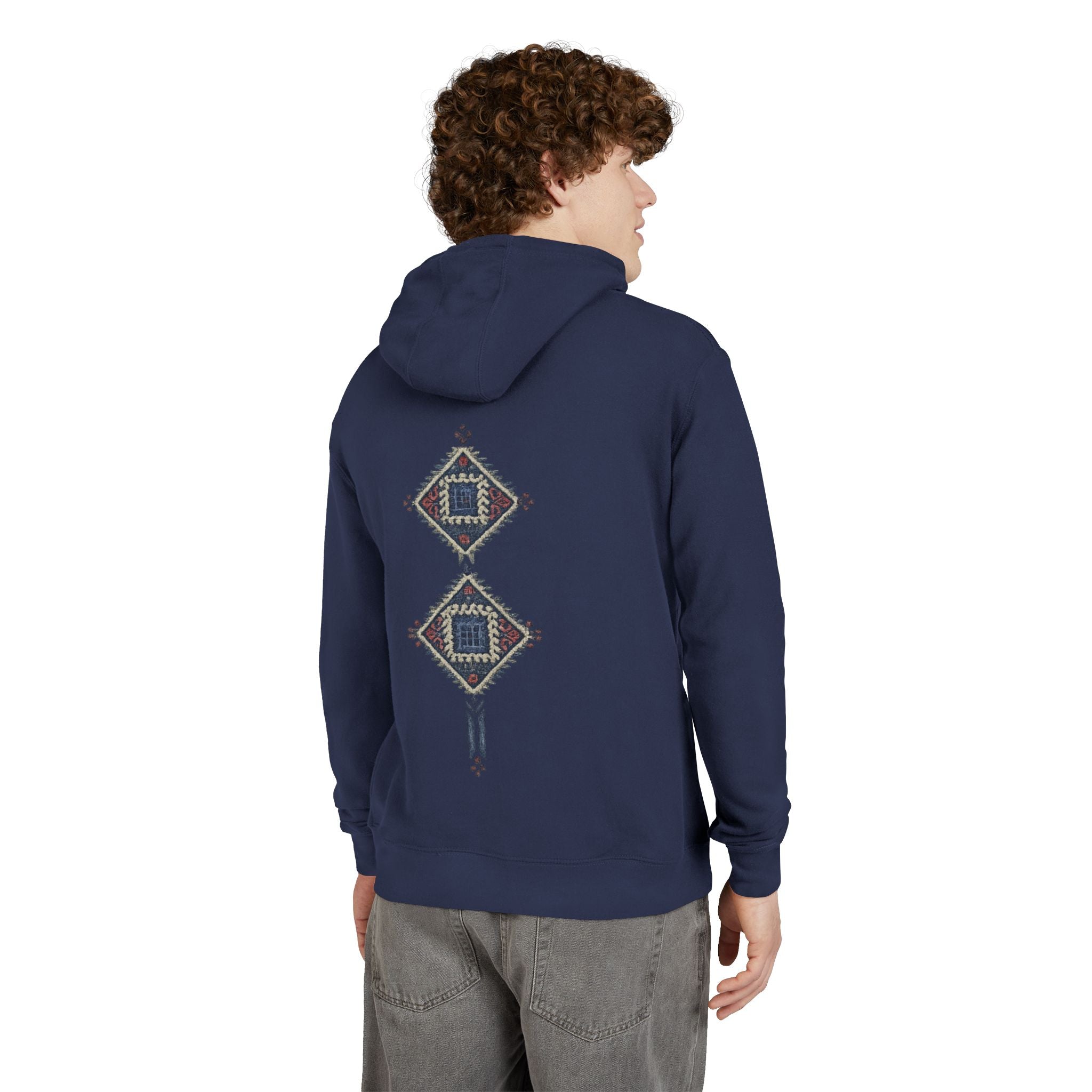 Boho Geometric Hoodie — Native-Inspired Diamond Pattern Sweatshirt